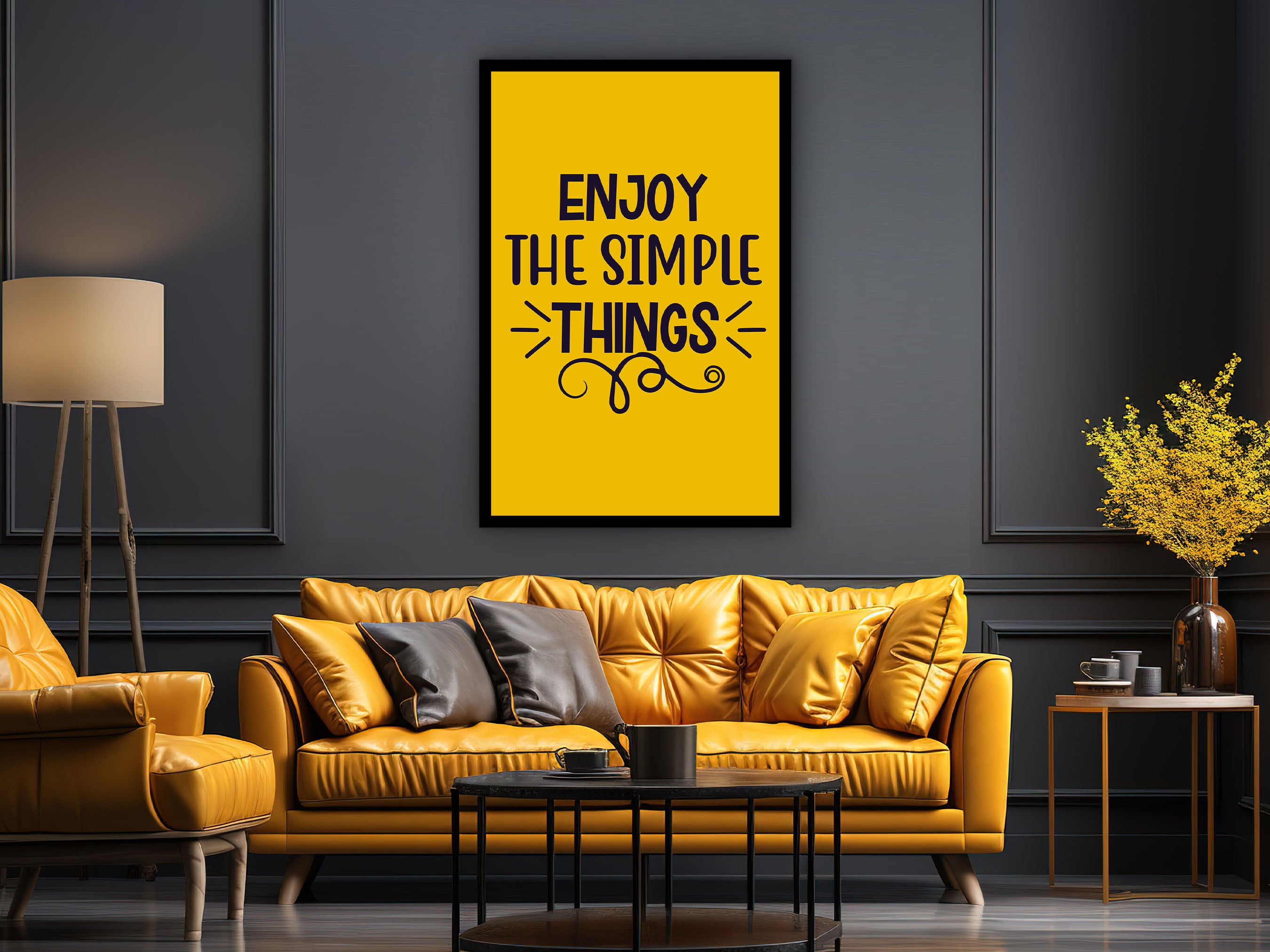 Positive Quotes Wall Art, Enjoy the Simple Things Canvas, Affirmation Artwork, Home & Office Decor, Perfect Gift, Printed on Black Frame