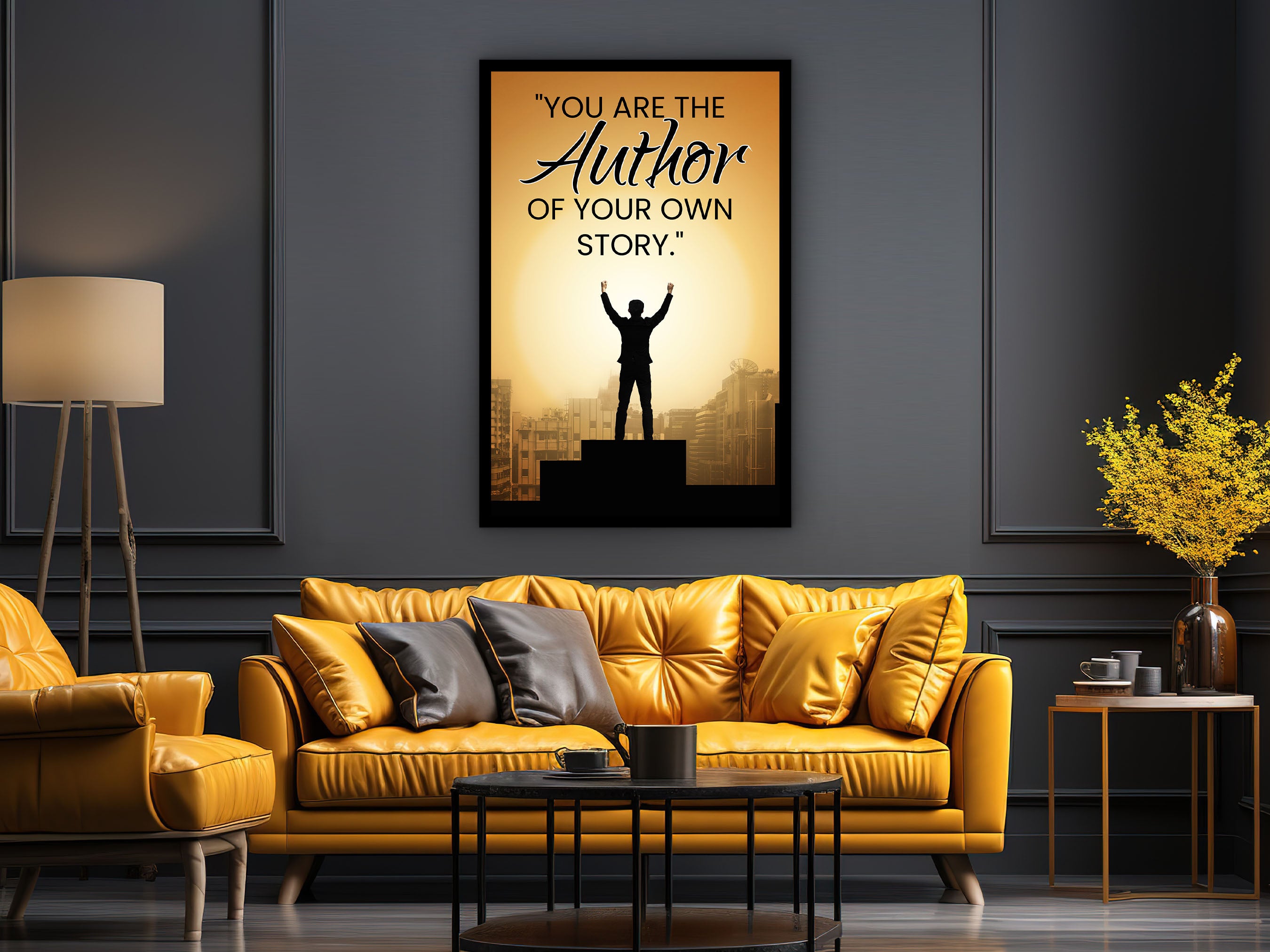 Inspiration Wall Art, You Are the Author of Your Own Story Canvas, Modern Home & Office Decor, Daily, Perfect Gift, Printed on Black Frame