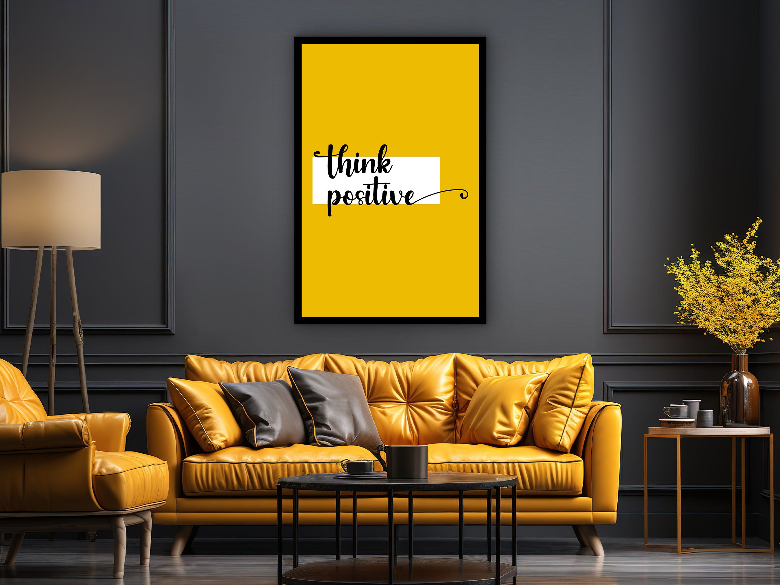 Daily Inspiration Wall Art, Think Positive Canvas, Home and Office Decor, Quotes Affirmation Artwork, Ready to Hang, Printed on Black Frame