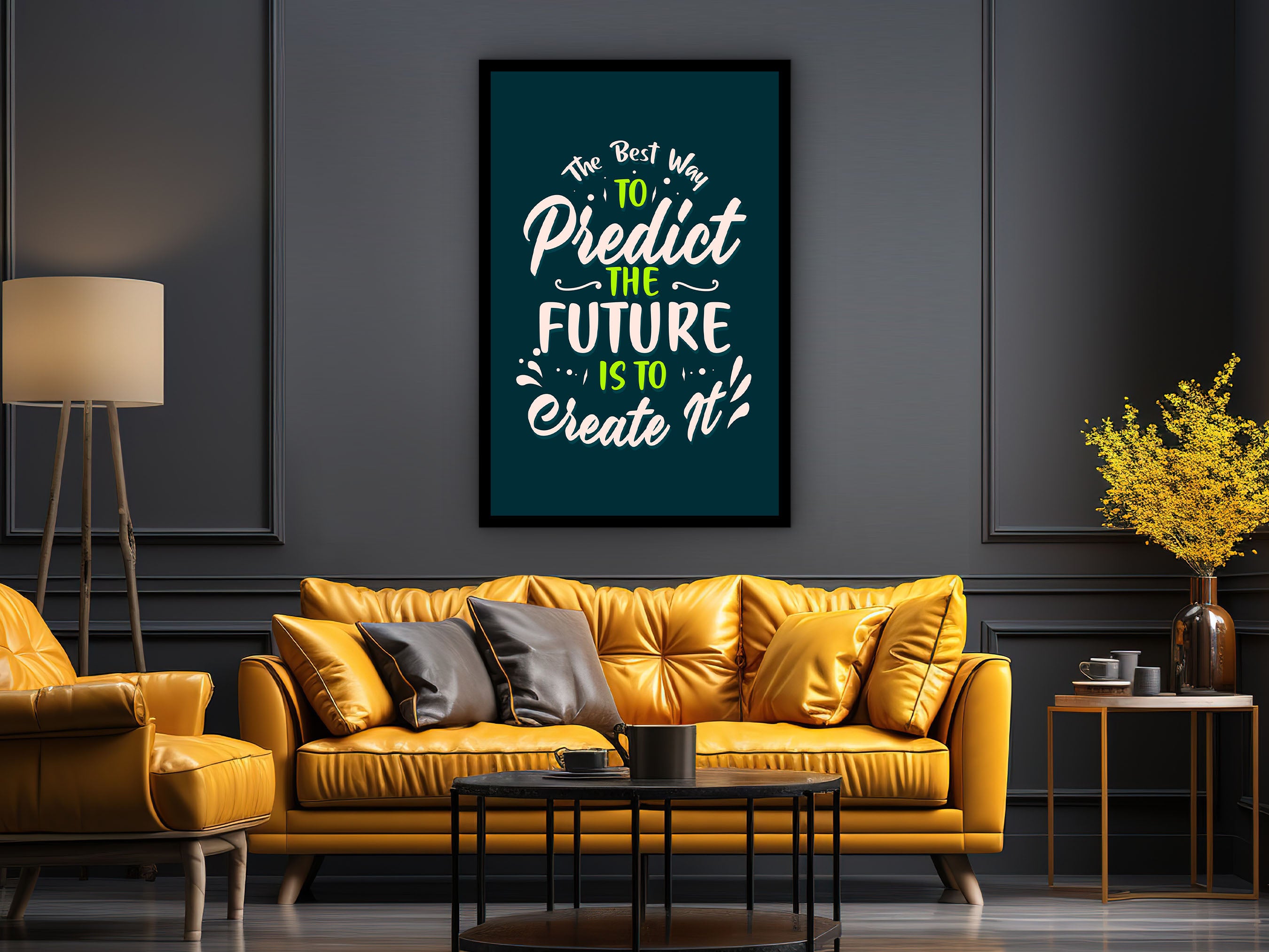 Motivational Wall Art, The Best Way to Predict the Future Is to Create It Canvas, Home & Office Decor, Read to Hang, Printed on Black Frame