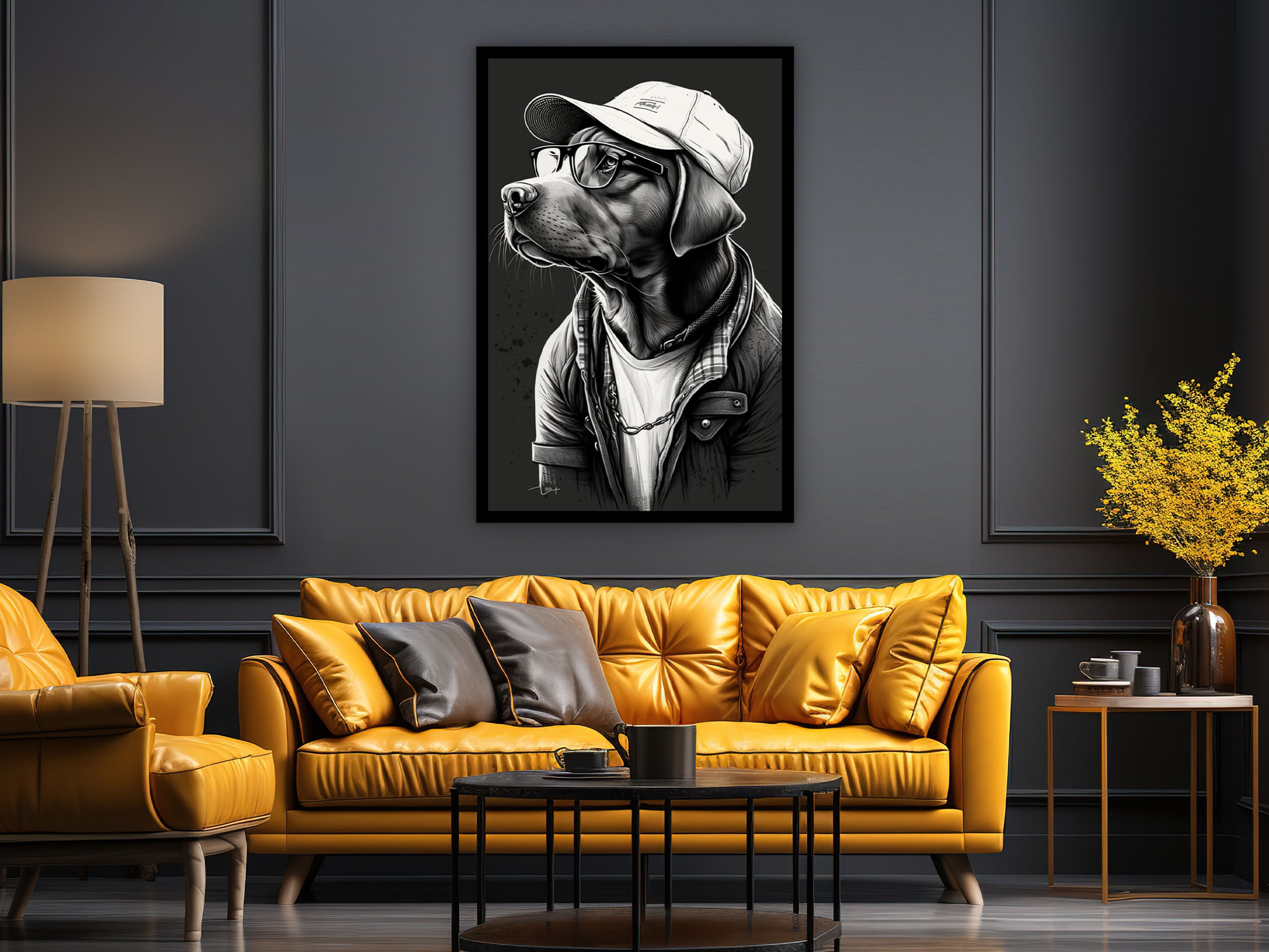 Dog Canvas Wall Art, Animals Modern Design Home Decor, Ready to Hang, Dog Canvas Print, Pet Them Decor, Perfect Gift, Printed on Black Frame