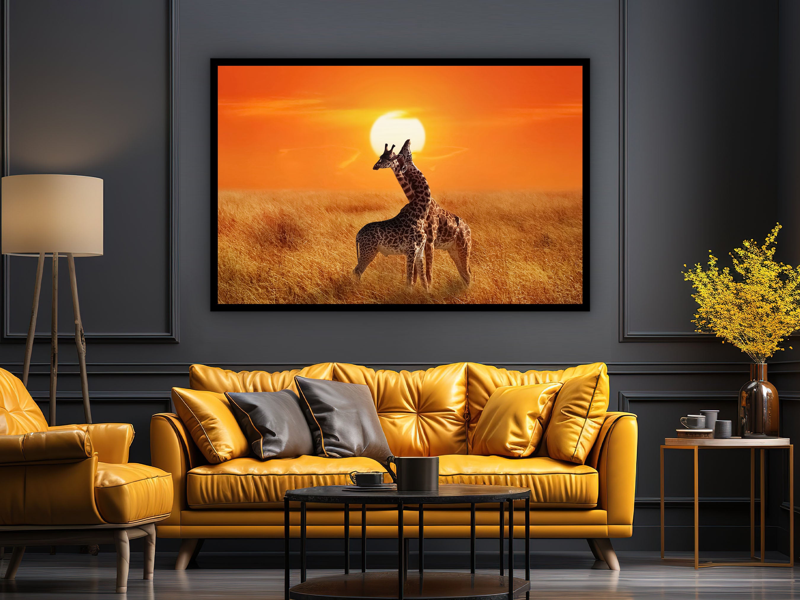 Giraffe Canvas Wall Art, Animals Modern Design Home Decor, Animal Painting Wall Art, Ready to Hang, Perfect Gift, Printed on Black Frame