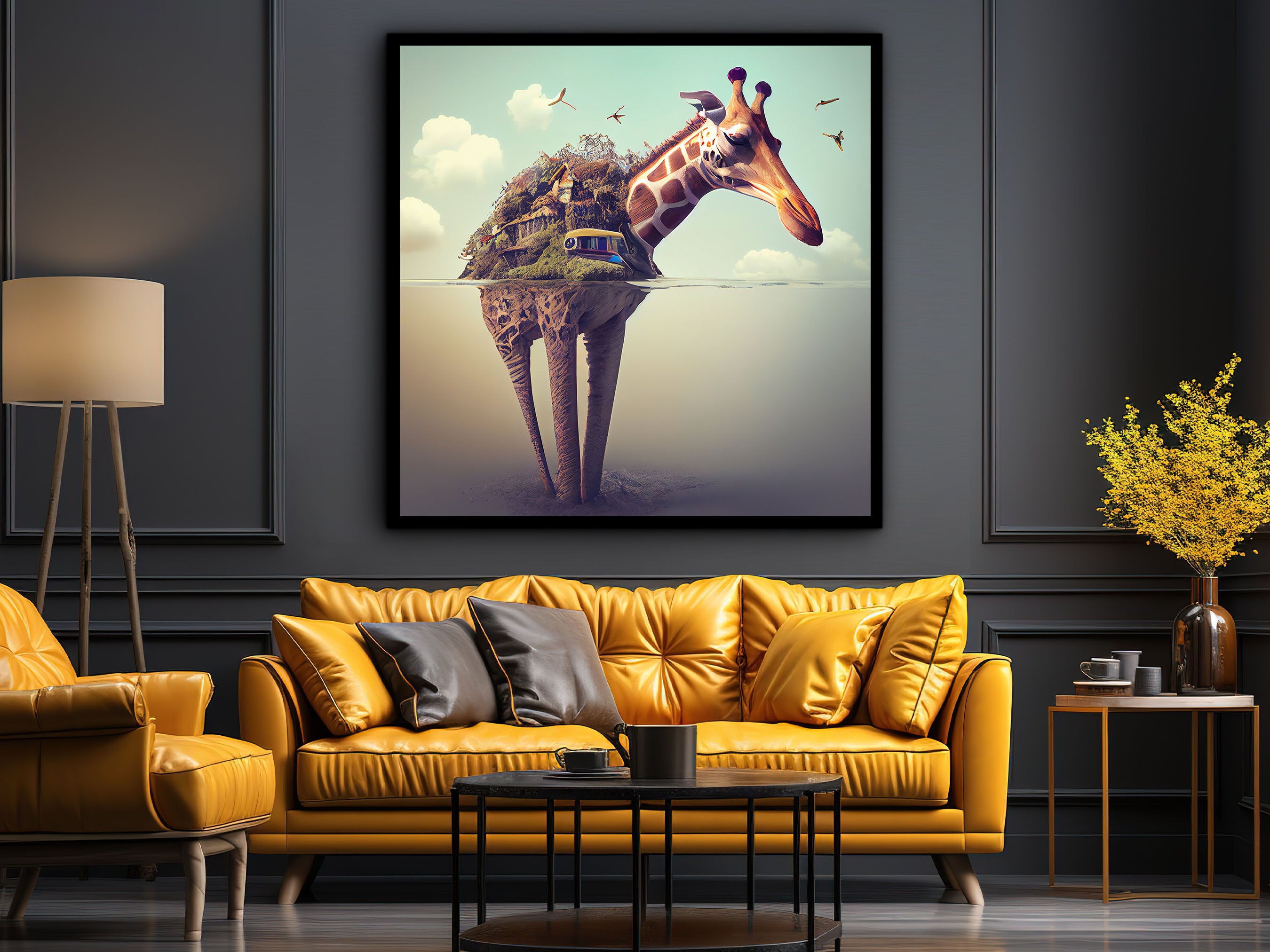 Giraffe Canvas Wall Art, Animals Modern Home Decor, Encouraging Wall Art, Animal Painting Art, Perfect Gift for Her, Printed on Black Frame