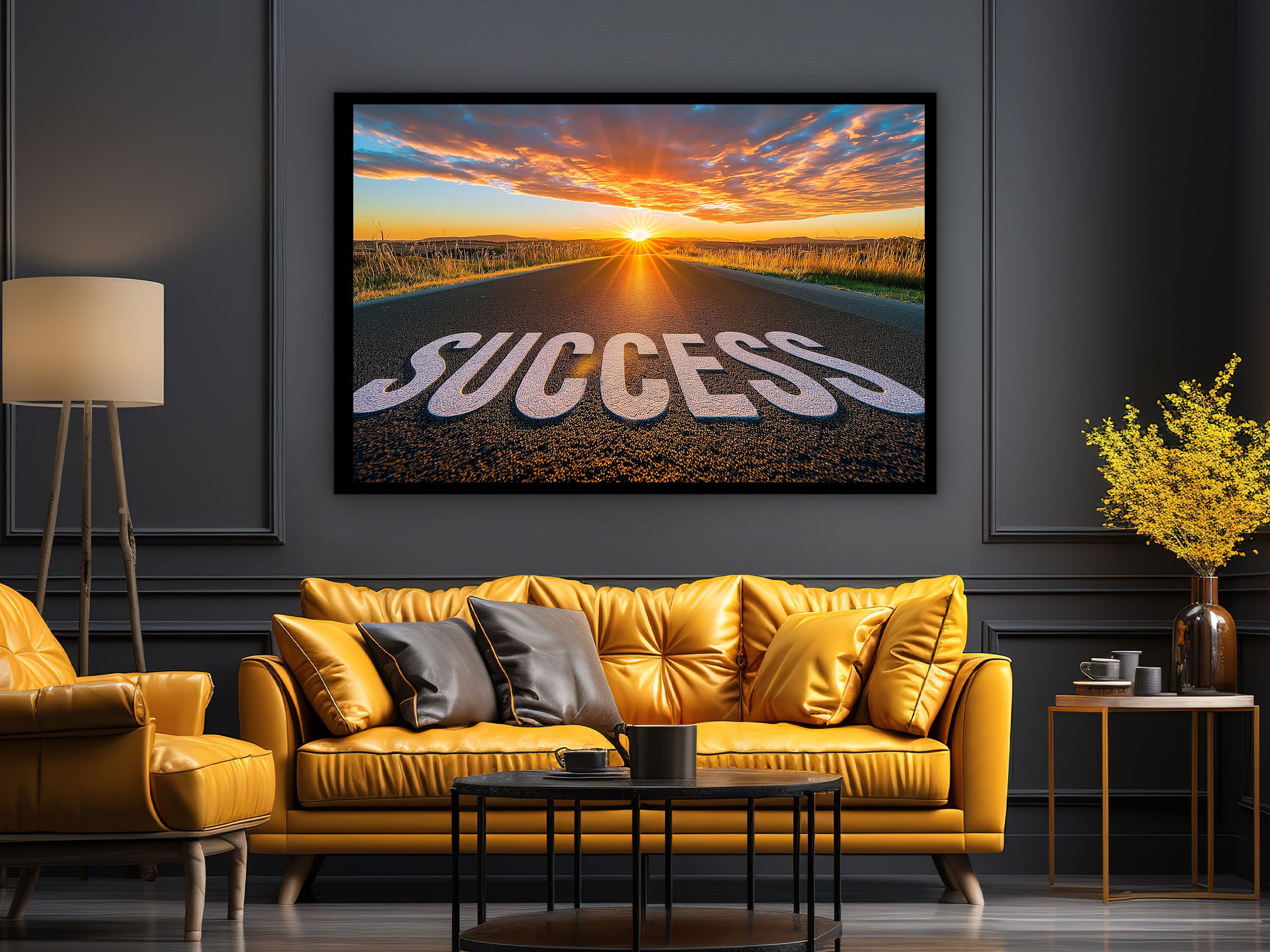 Motivational Wall Art, Success Wall Art Canvas, Modern Design Home & Office Decor, Ready to Hang, Gift Idea for her, Printed on Black Frame