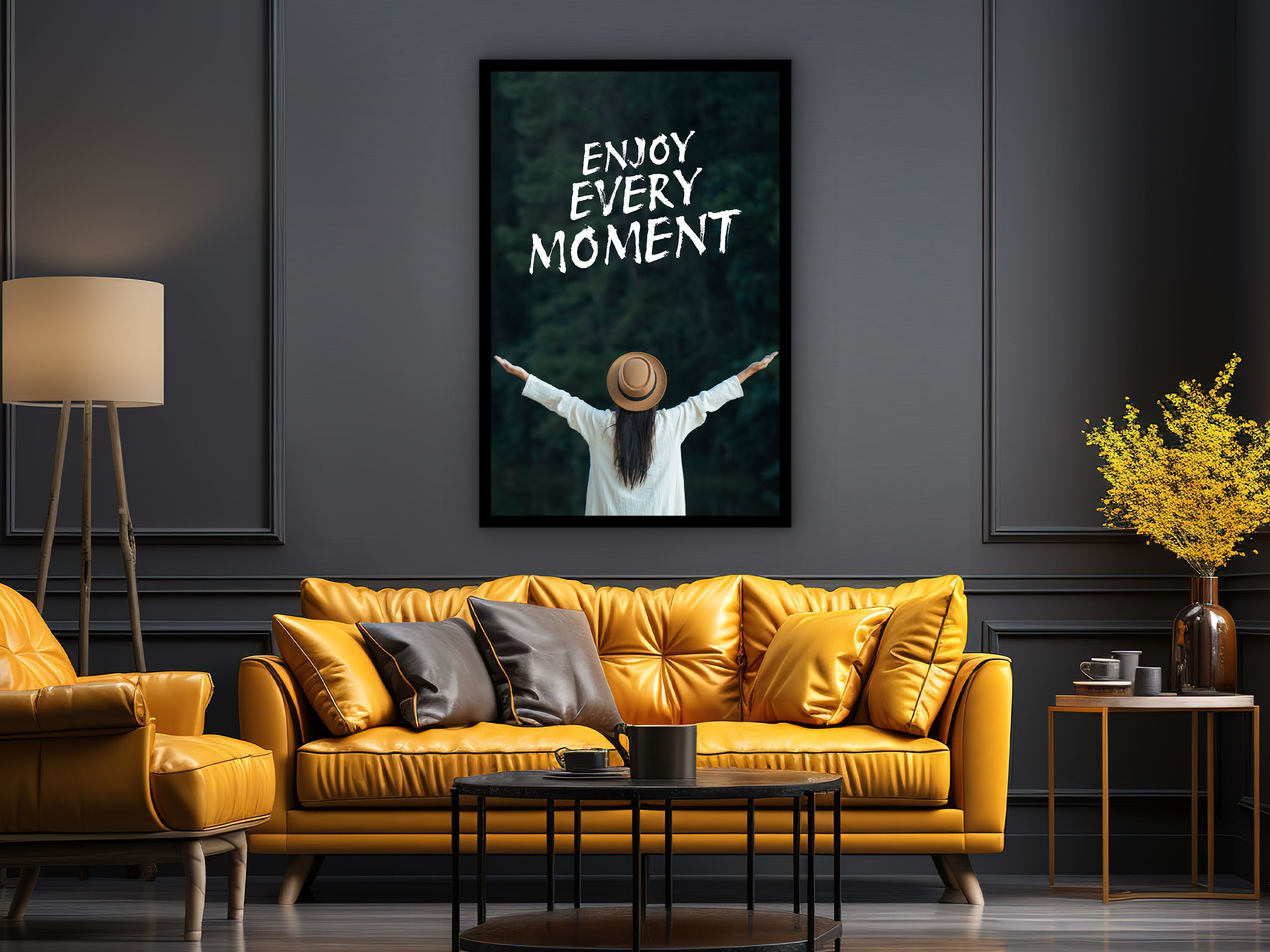 Inspiration Wall Art, Enjoy Every Moment Canvas, Life Quote Print Art, Home & Office Wall Decor, Unique Gift for Her, Printed on Black Frame