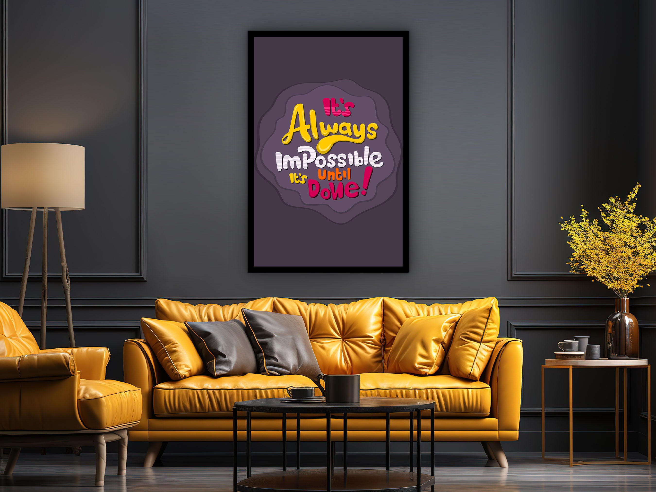 Daily Inspiration Wall Art, It's Always Impossible Until It's Done Canvas, Modern Home & Office Prints, Perfect Gift, Printed on Black Frame