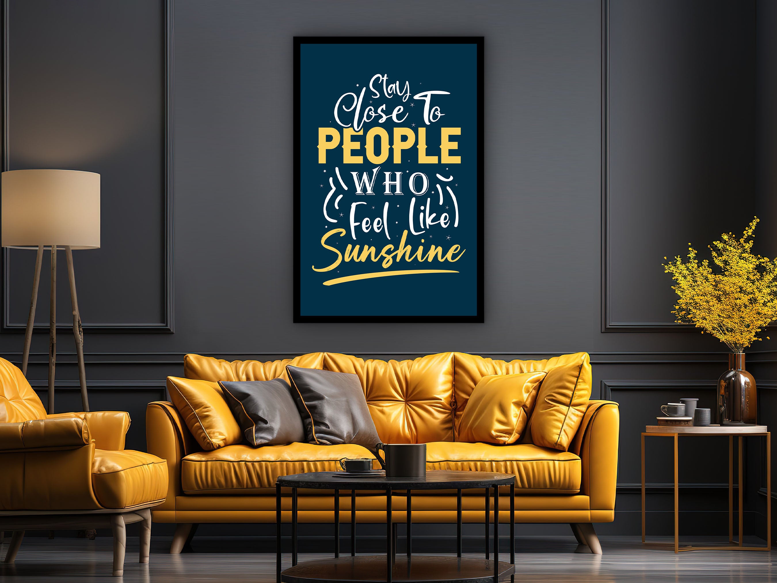 Motivational Wall Art, Stay Close to People Who Feel Like Sunshine Canvas, Modern Quotes Print Canvas, Office Decor, Printed on Black Frame