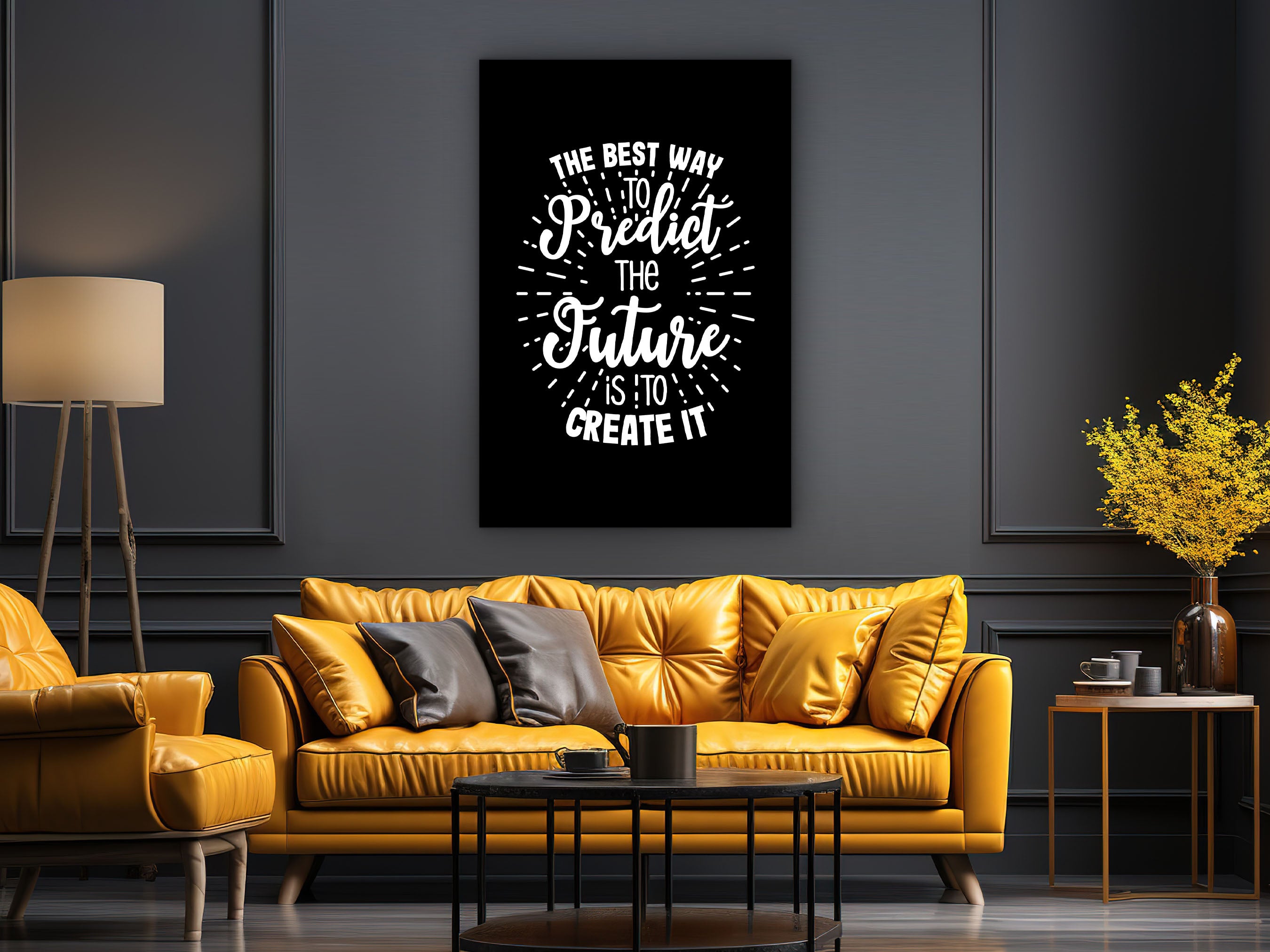 Motivational Poster Wall Art, The Best Way to Predict the Future Is to Create It Canvas, Ready to Hang Birthday Gift, Printed on Black Frame