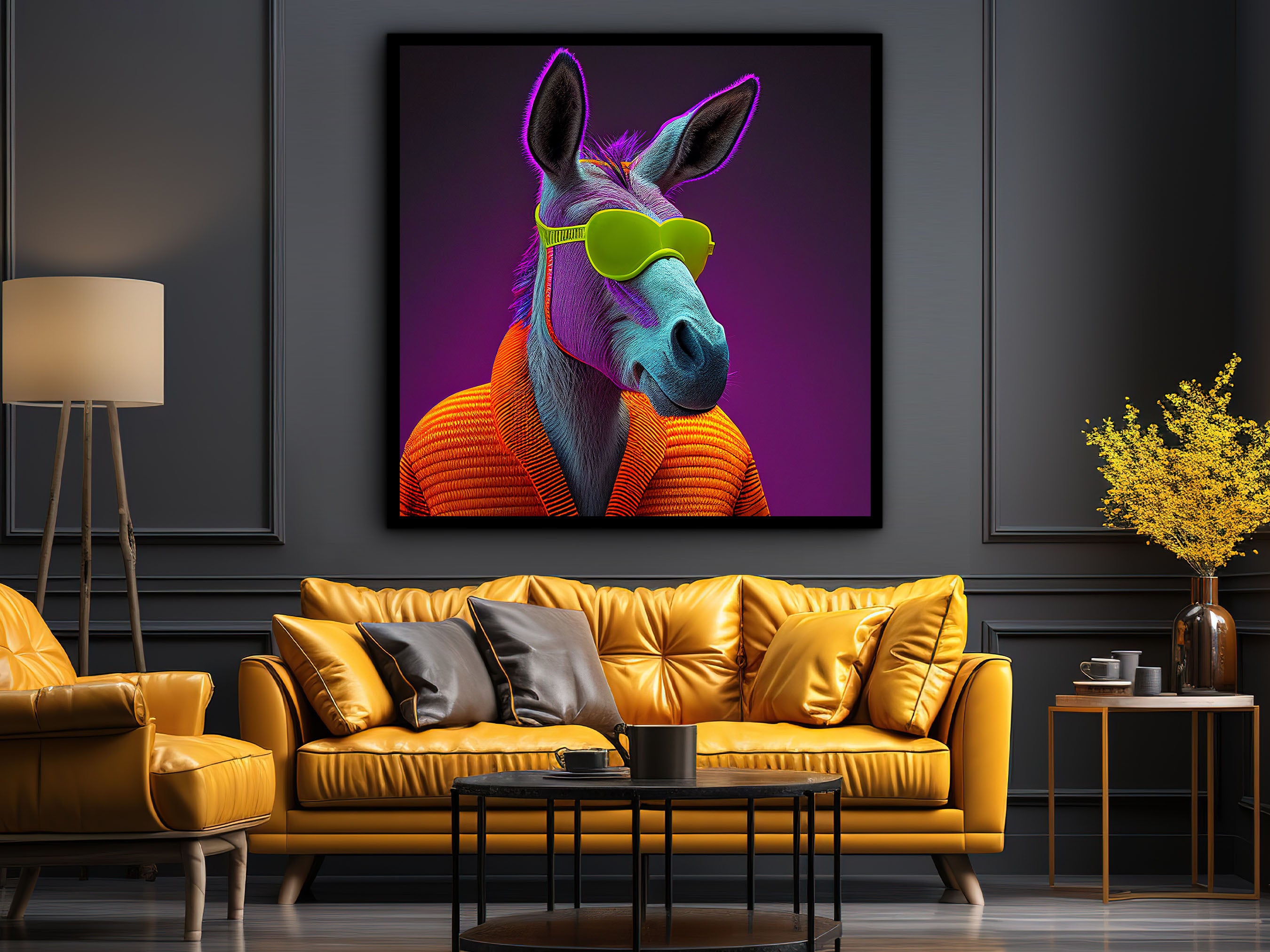 Donkey Canvas Wall Art, Animal Modern Design Home Decor, Ready to Hang, Animal Art, Donkey Painting Art, Unique Gift, Printed on Black Frame