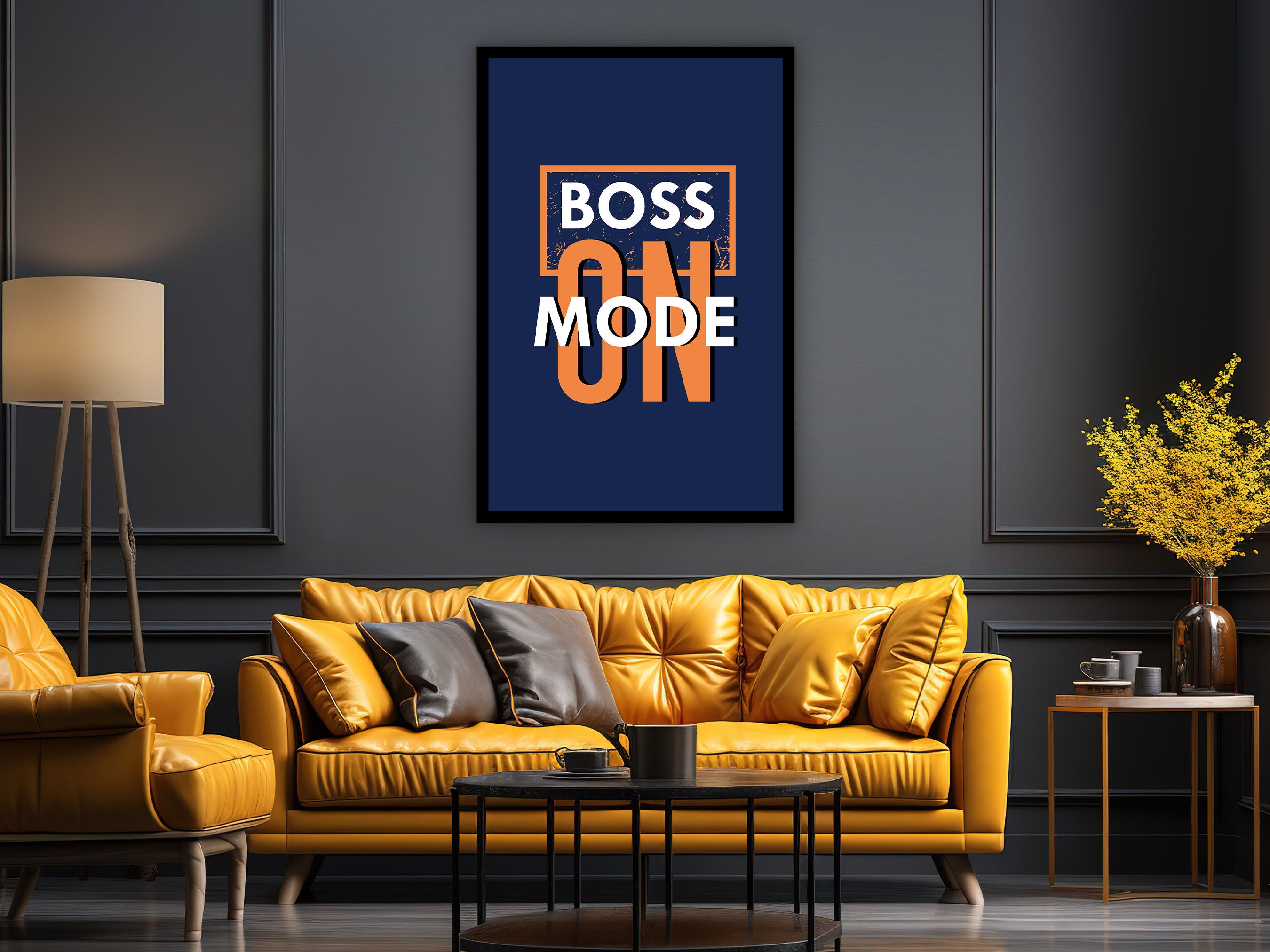 Motivational Wall Art, Boss Mode on Canvas, Quotes Print Canvas, Modern Design Home & Office Decor, Perfect Gift, Printed on Black Frame