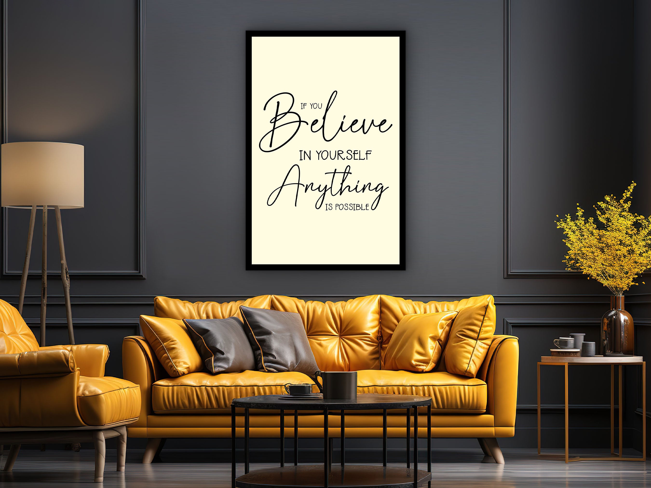 Motivational Wall Art, If You Believe in Yourself Anything Is Possible Wall Art Canvas, Ready to Hang, Gift for Her, Printed on Black Frame