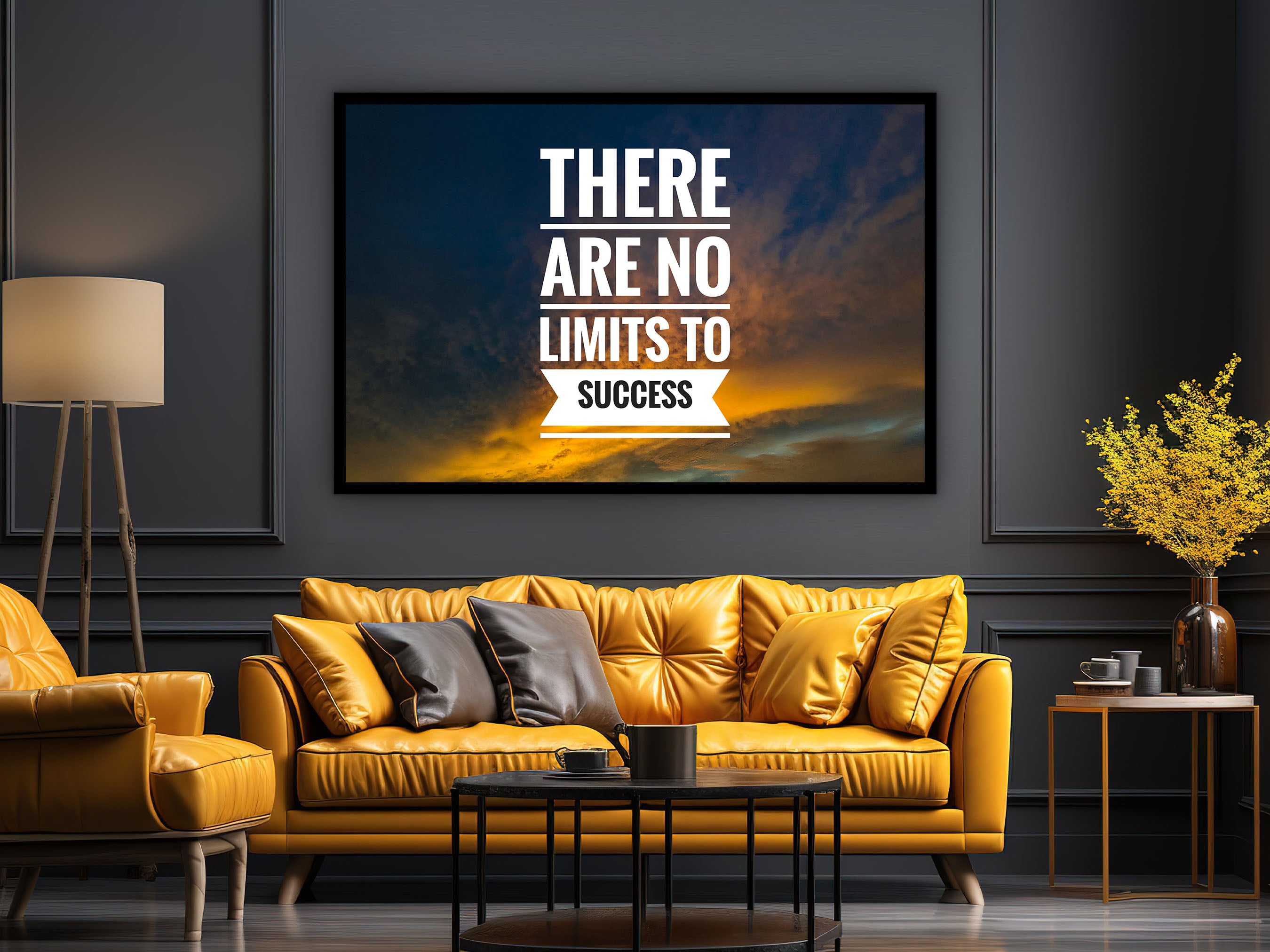 There Are No Limits to Success Canvas Wall Art, Home and Office Decor, Motivational Art, Unique Gift, Ready to Hang, Printed on Black Frame