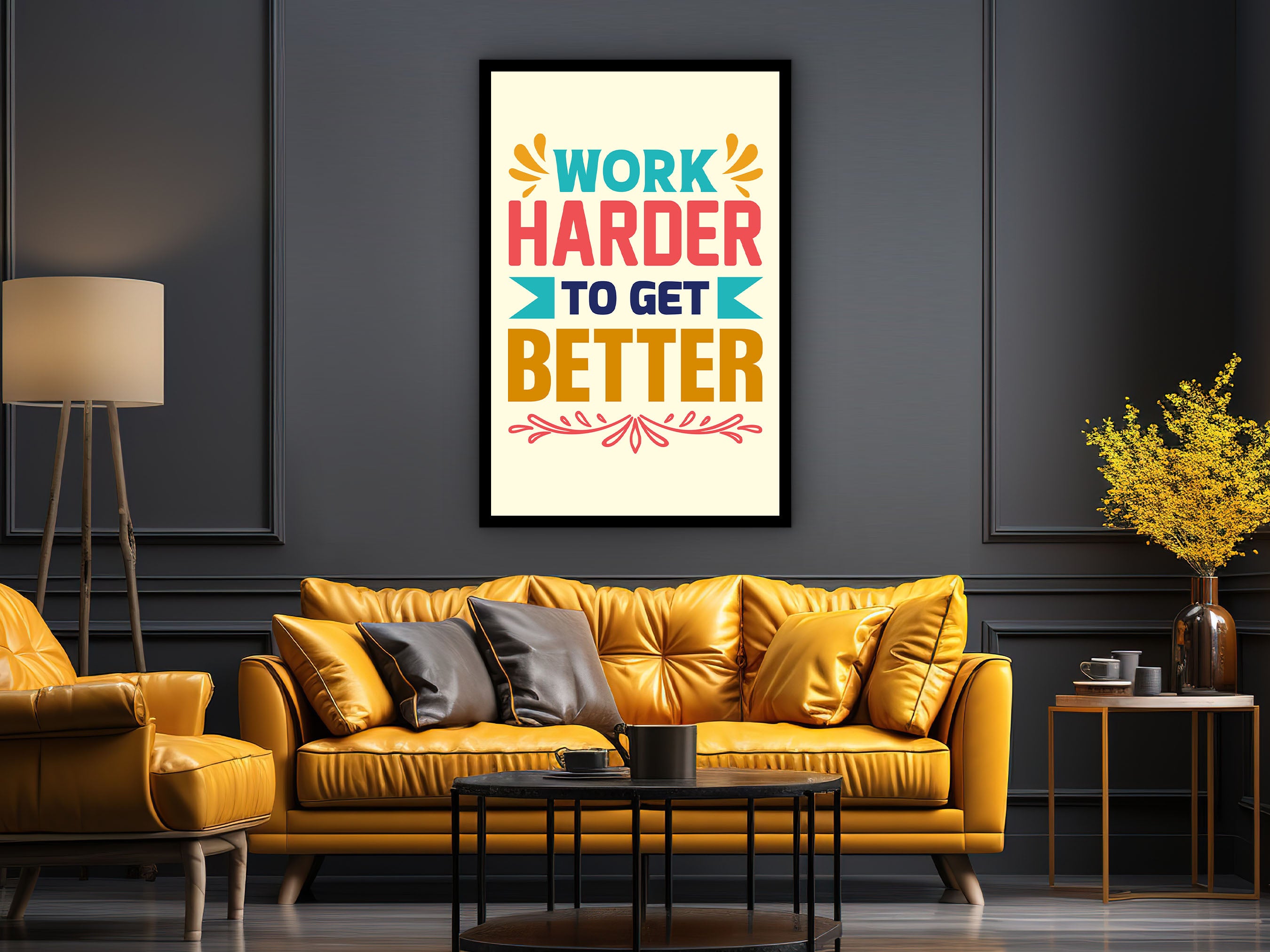 Work Harder to Get Better Wall Art Canvas, Motivational Quote Art, Home and Office Decor, Ready to Hang, Unique Gift, Printed on Black Frame