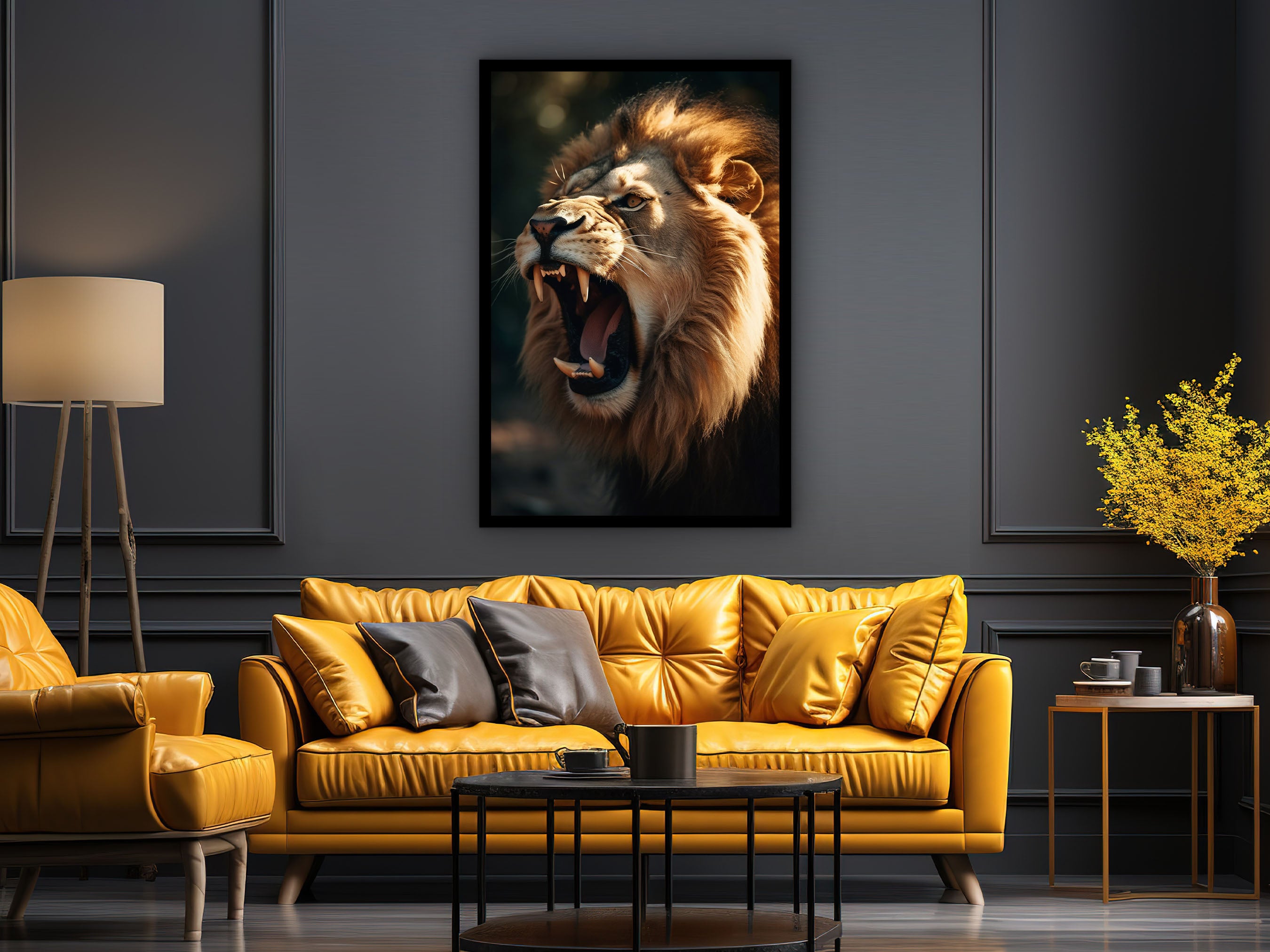 Lion Canvas Wall Art, Animal Modern Home Decor, Poster Wall Decor, Ready to Hang, Lion Poster Print, Perfect Gift, Printed on Black Frame