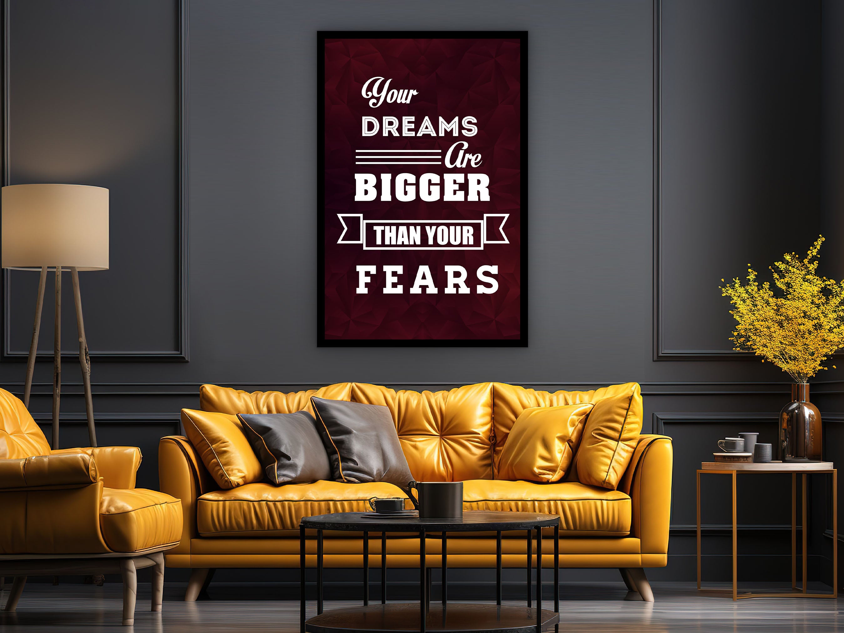 Motivational Wall Art, Your Dreams Are Bigger Thing Your Fears Canvas, Modern Home & Office Decor, Wall Hanging Gift, Printed on Black Frame