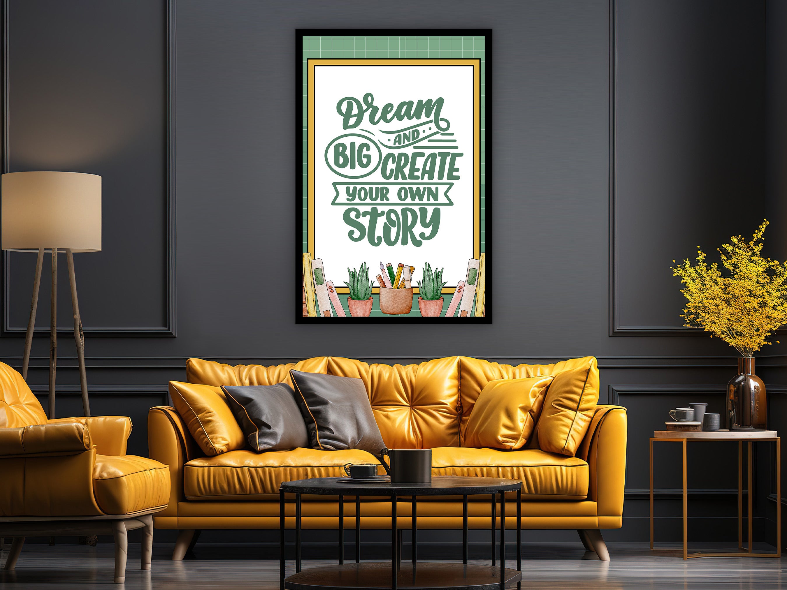 Motivational Wall Art, Dream Big and Create Your Own Story Wall Art Canvas, Empowering Quotes Artwork, Ready to Hang, Printed on Black Frame