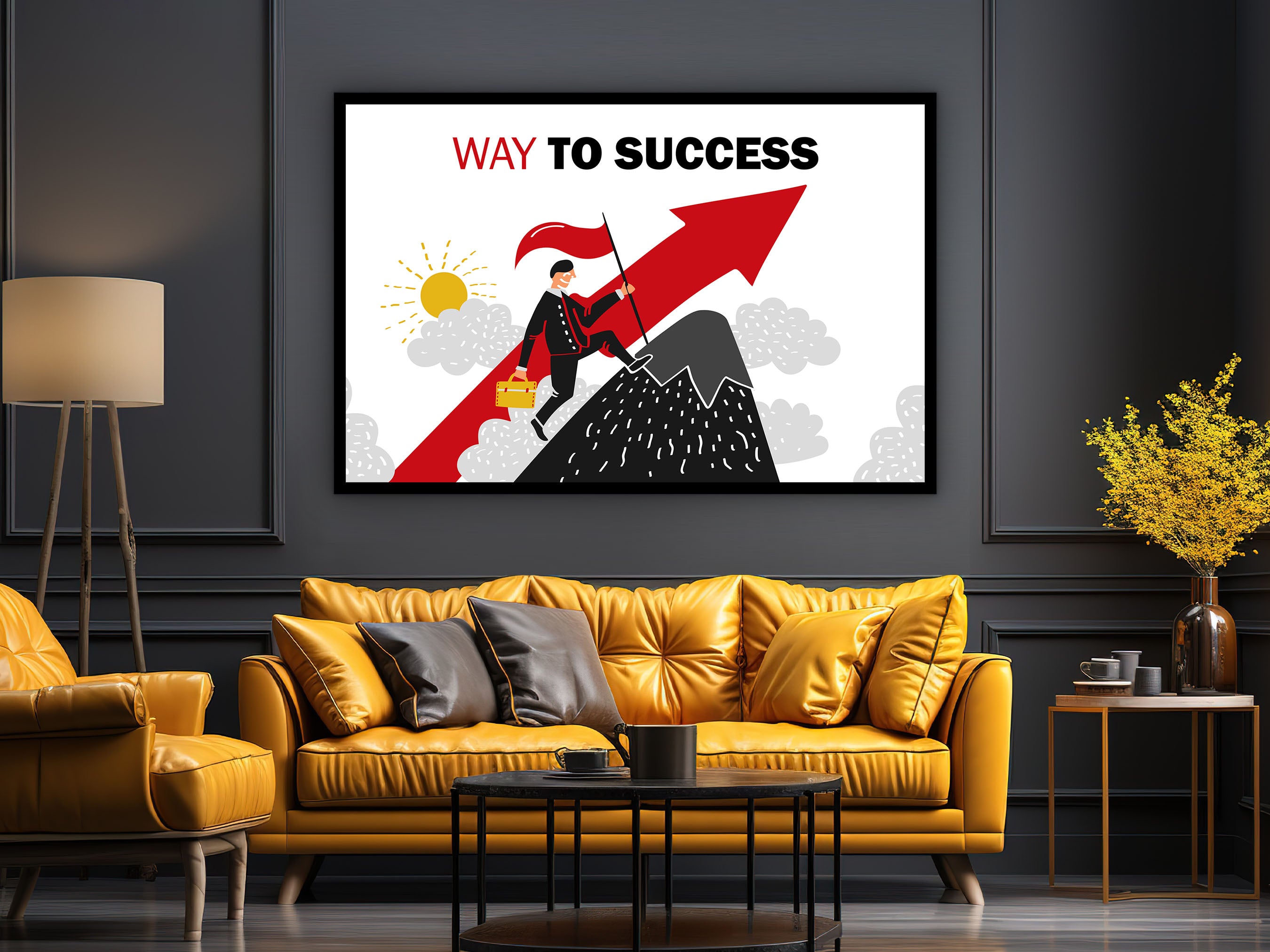 Way To Success Wall Art, Motivational Canvas Wall Art, Home & Office Decor, Ready to Hang, Printed on Black Frame, Gift for Him, Gift Idea