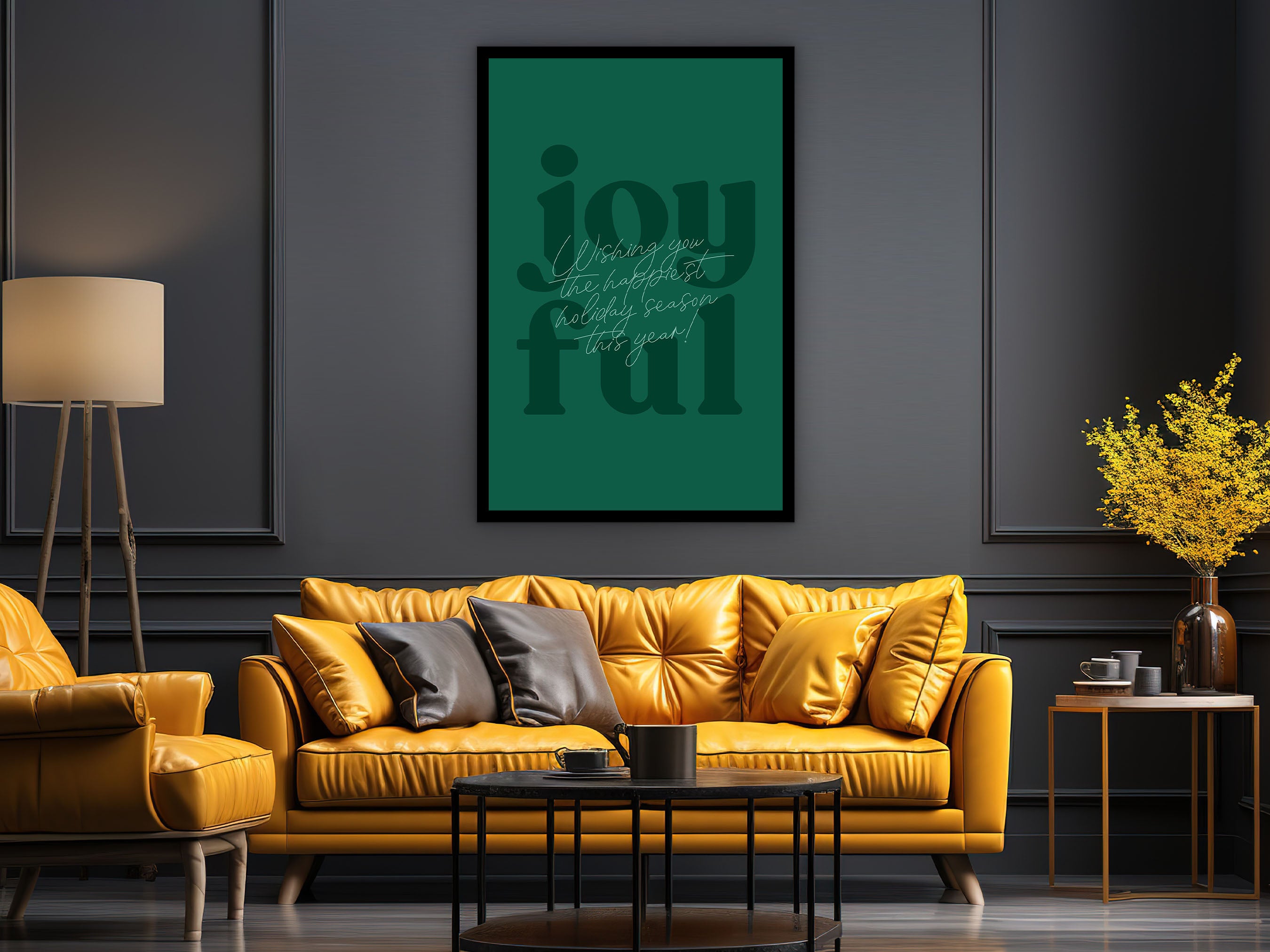 Motivational Wall Art, Joy Ful Wishing the Happiest Holiday Season this Year Canvas, Quotes Print Art, Ready to Hang, Printed on Black Frame