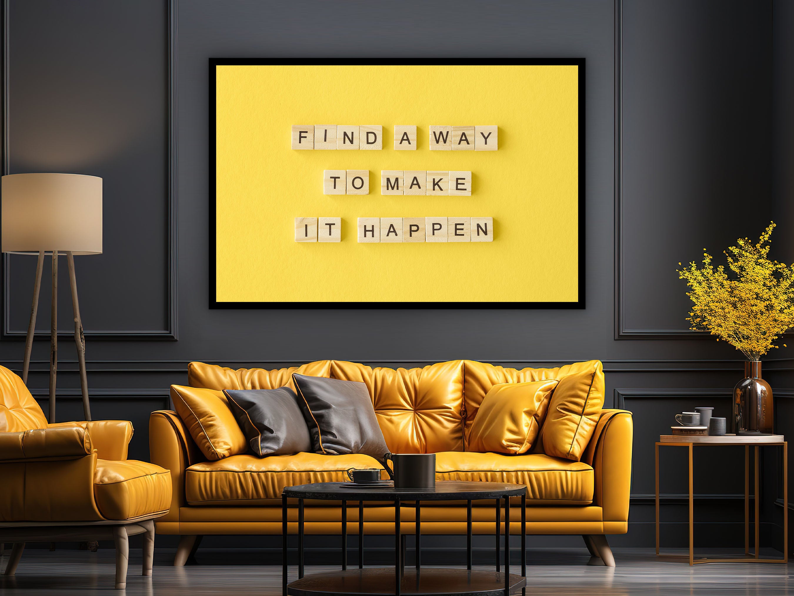 Motivational Wall Art, Find A Way To Make It Happen Canvas, Modern Design Home & Office Decor, Ready to Hang Gift, Printed on Black Frame