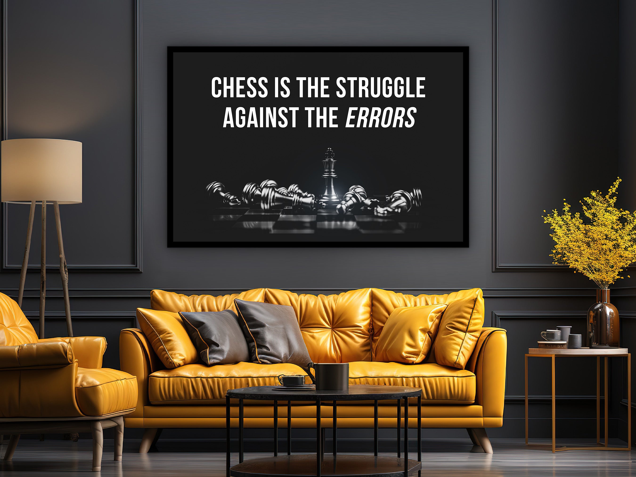 Motivational Wall Art, Chess is The Struggle Against The Errors Canvas, Affirmation Artwork Quotes, Ready to Hang, Printed on Black Frame