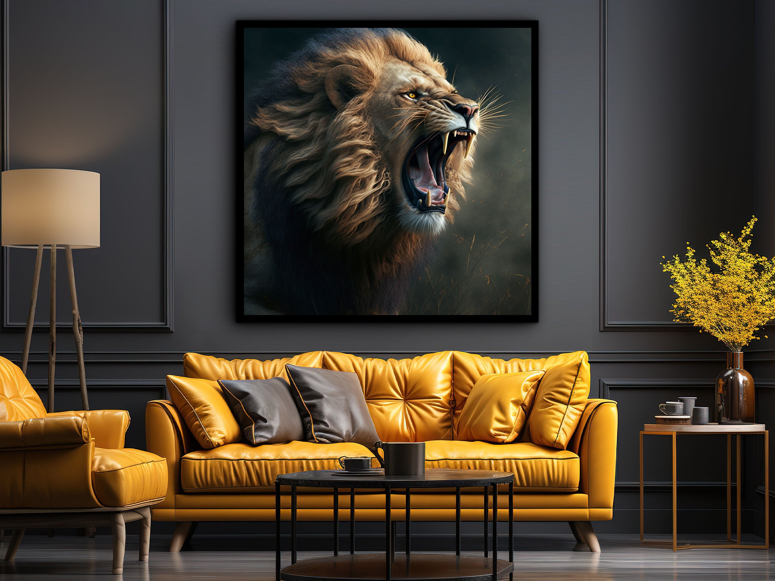 Lion Canvas Wall Art, Animal Modern Design Art, Home Decor, Ready to Hang, Poster Wall Decor, Perfect Gift for Her, Printed on Black Frame