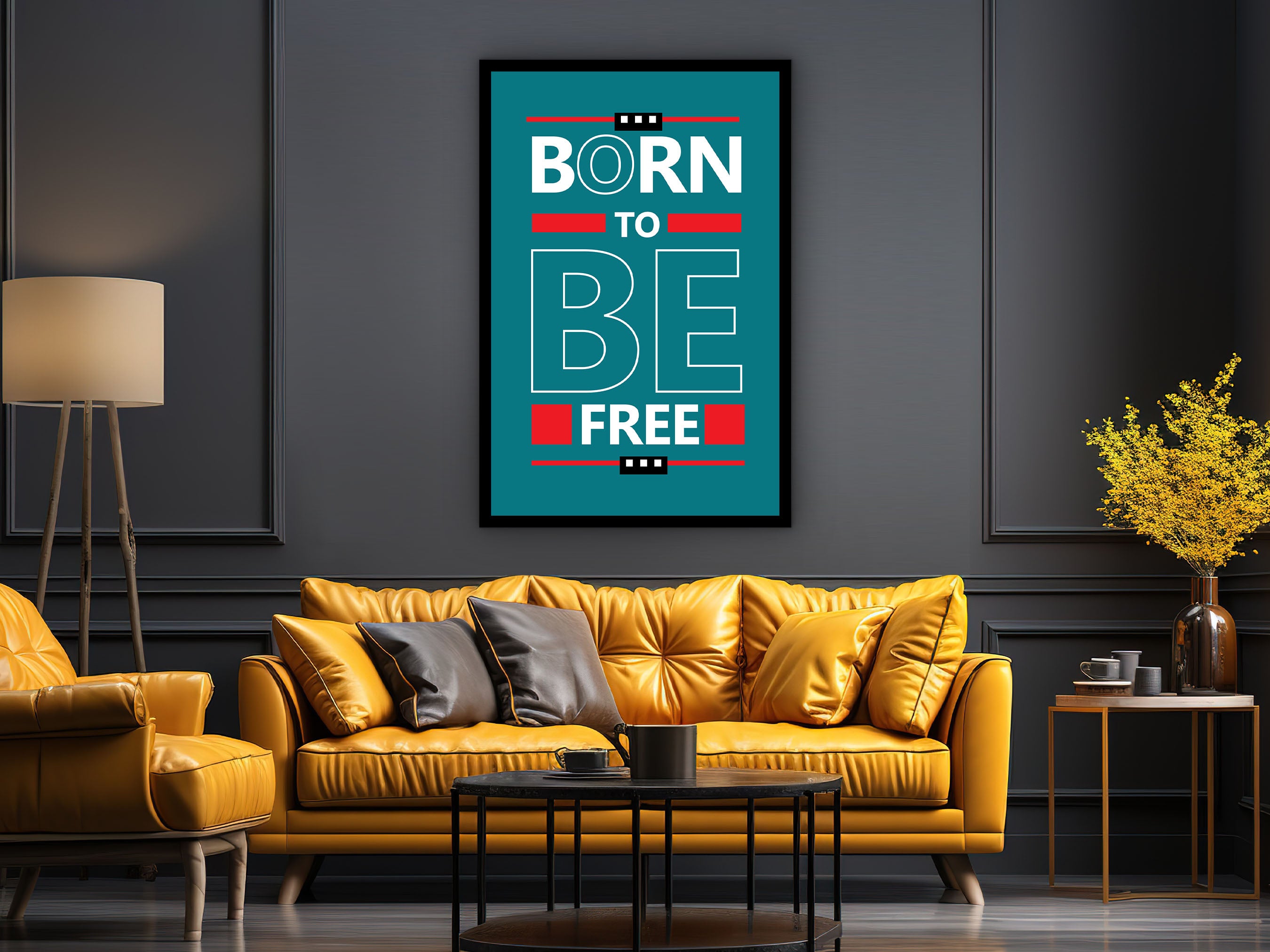 Motivational Wall Art, Born to Be Free Canvas, Ready to Hang, Modern Design Quotes Print Office Decor, Gift for Her, Printed on Black Frame