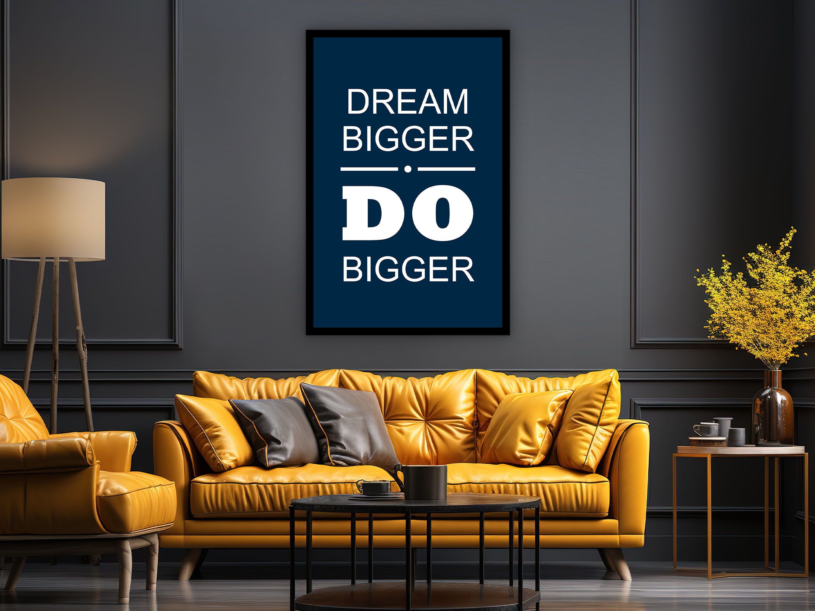 Motivational Wall Art, Dream Bigger Do Bigger Wall Art Canvas, Modern Office Wall Decor Wall Decor, Ready to Hang, Printed on Black Frame