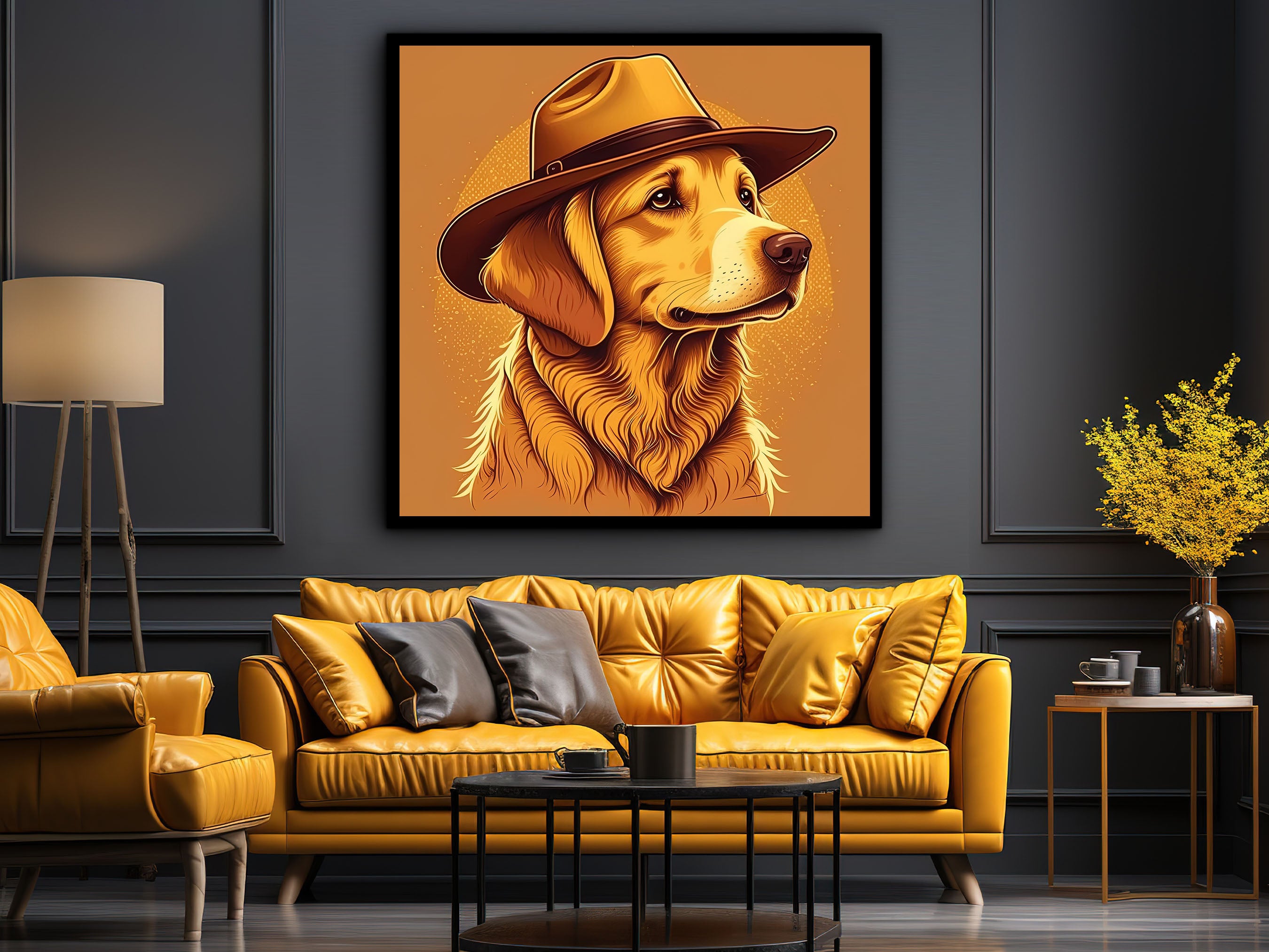 Dog Canvas Wall Art, Animals Modern Home Decor, Dog Wall Decor, Ready to Hang, Cute Dog Print, Unique Gift for Her, Printed on Black Frame