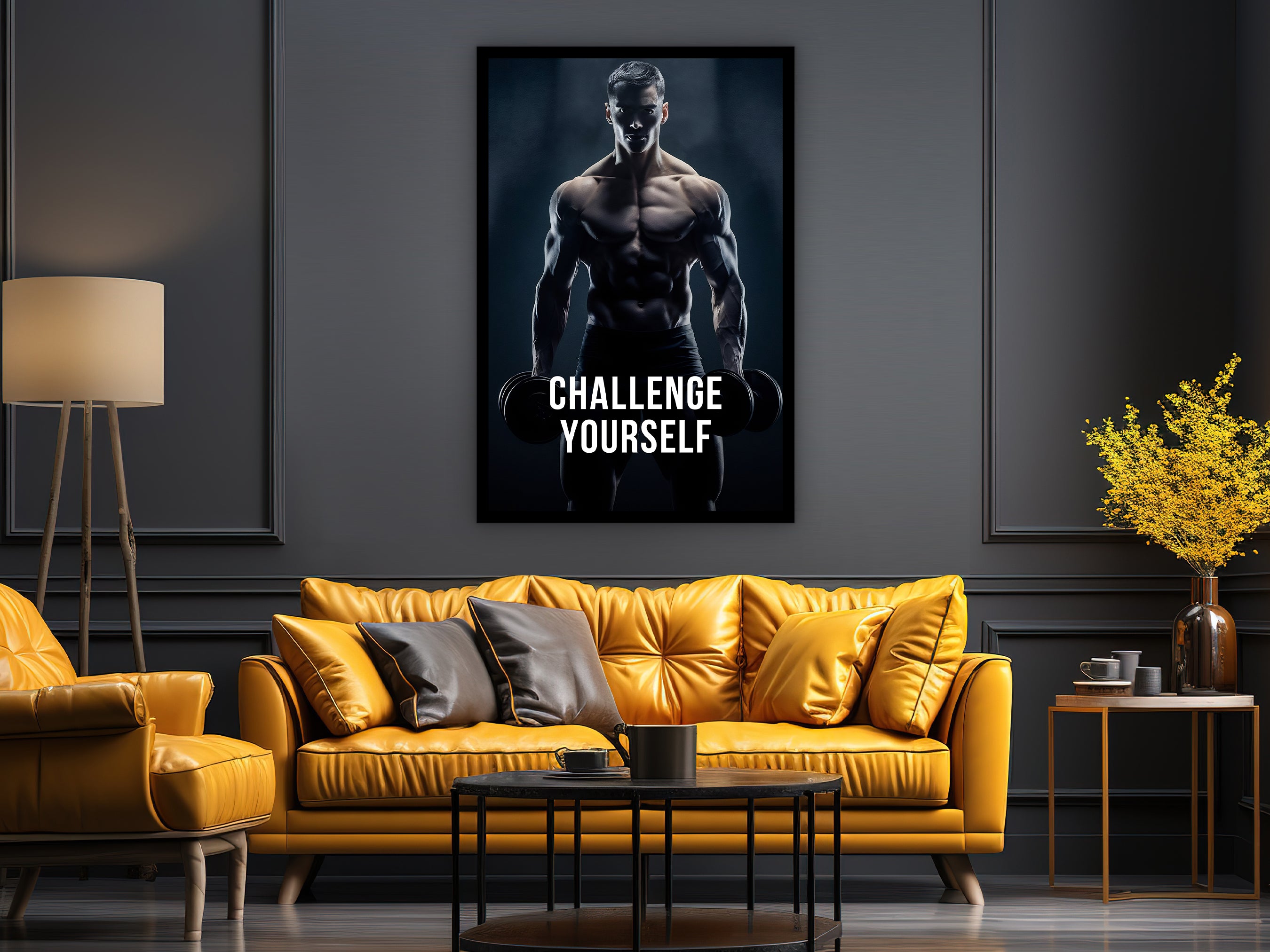 Challenge Yourself Wall Art, Motivational Canvas, Modern Home & Office Wall Decor, Ready to Hang, Gift Idea for Him, Printed on Black Frame