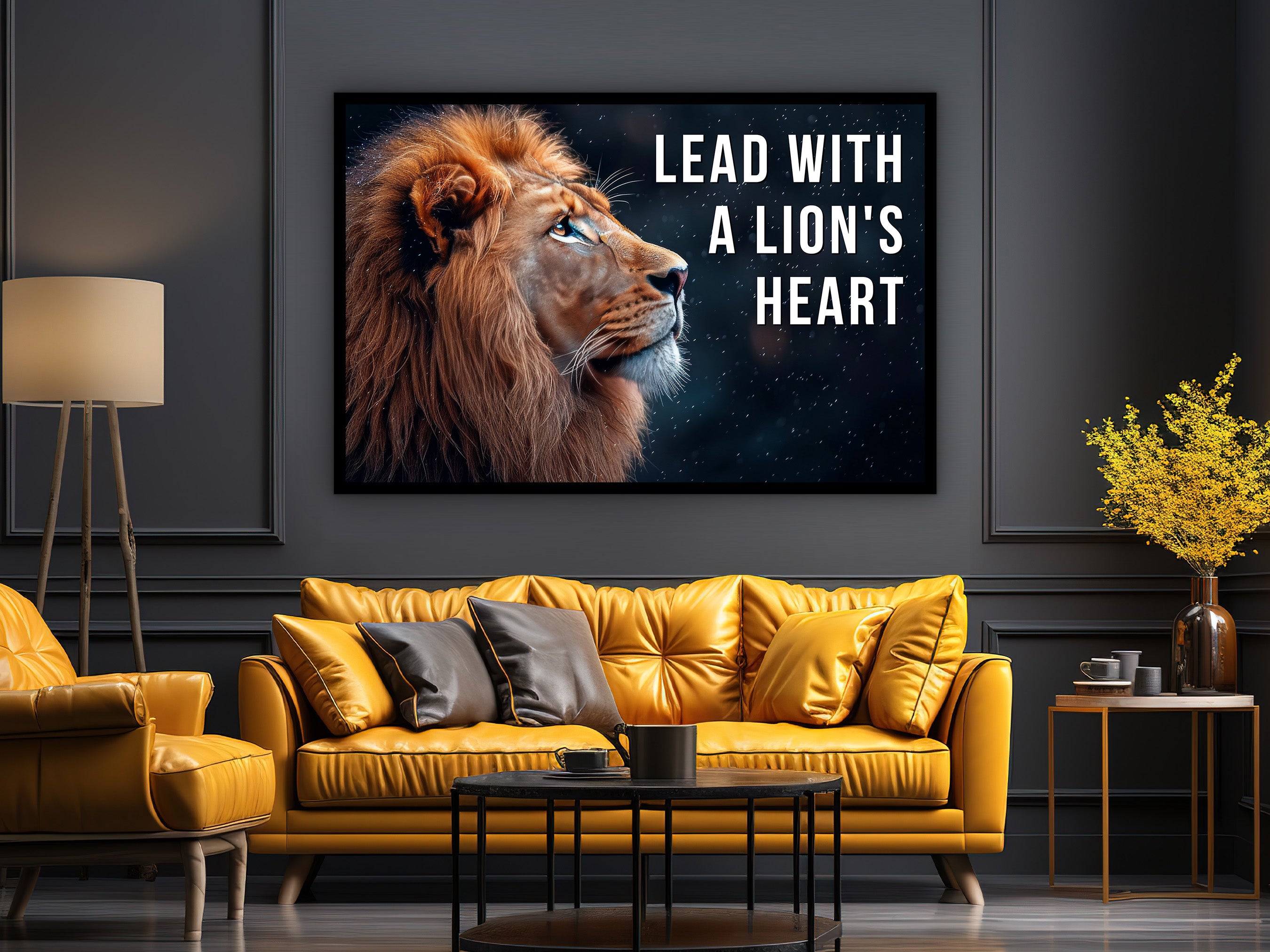 Motivational Wall Art, Lead With a Lion's Heart Canvas, Home & Office Decor, Daily Inspiration Quotes, Ready to Hang, Printed on Black Frame