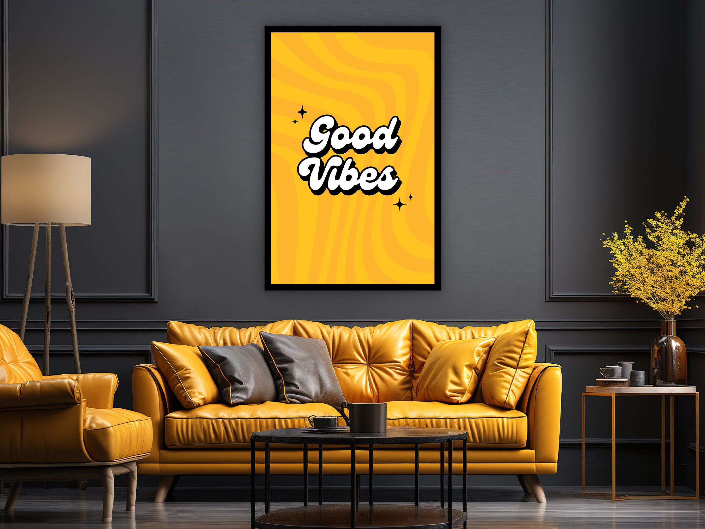 Motivational Poster Canvas, Good Vibes Wall Art, Empowering Quotes Artwork, Ready to Hang, Office Poster Success Art, Printed on Black Frame