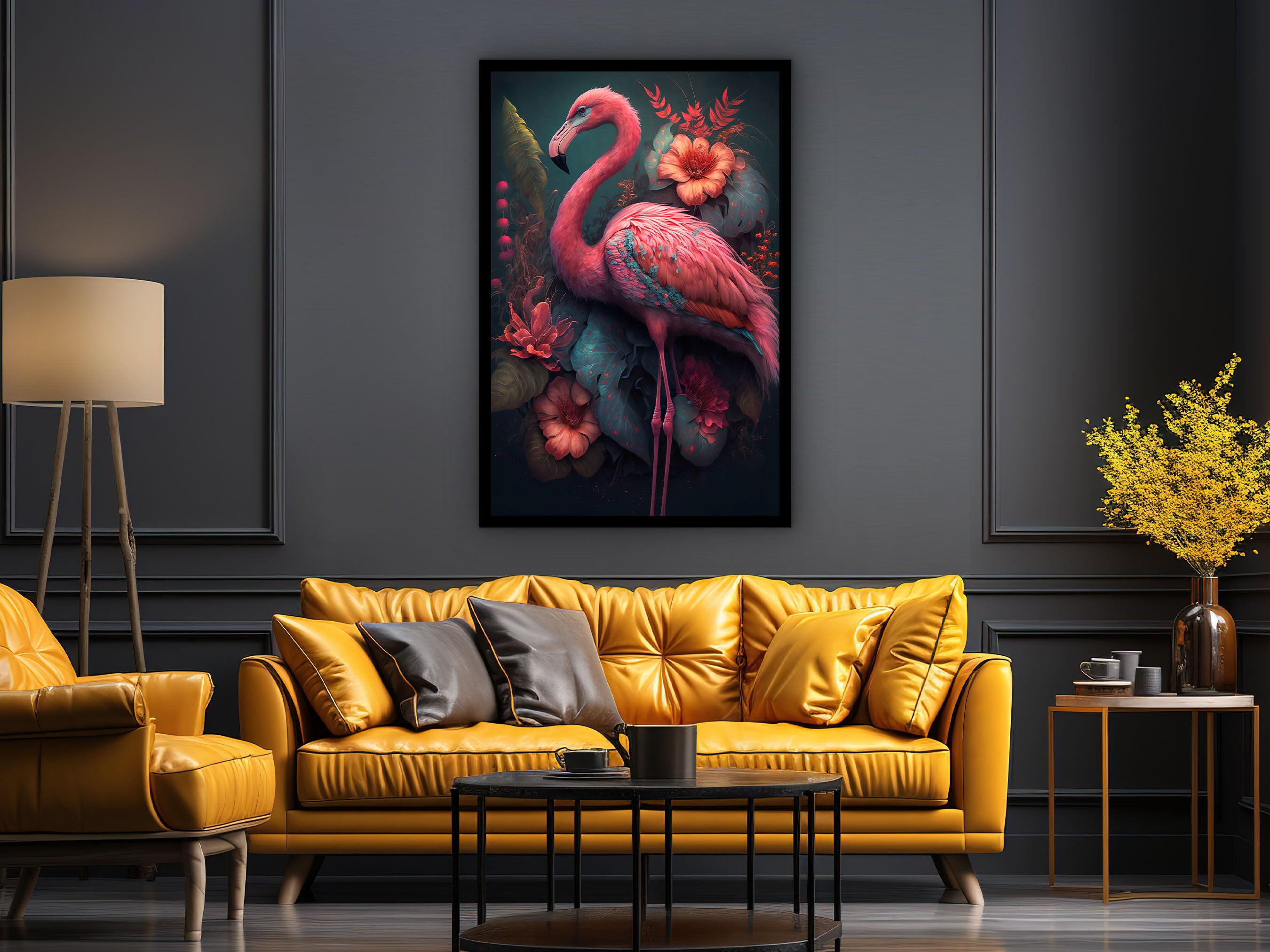 Flamingo Wall Art, Beautiful Colorful Flamingo Canvas, Pink Wall Decorations, Animal Wall Art Canvas, Ready to Hang, Printed on Black Frame