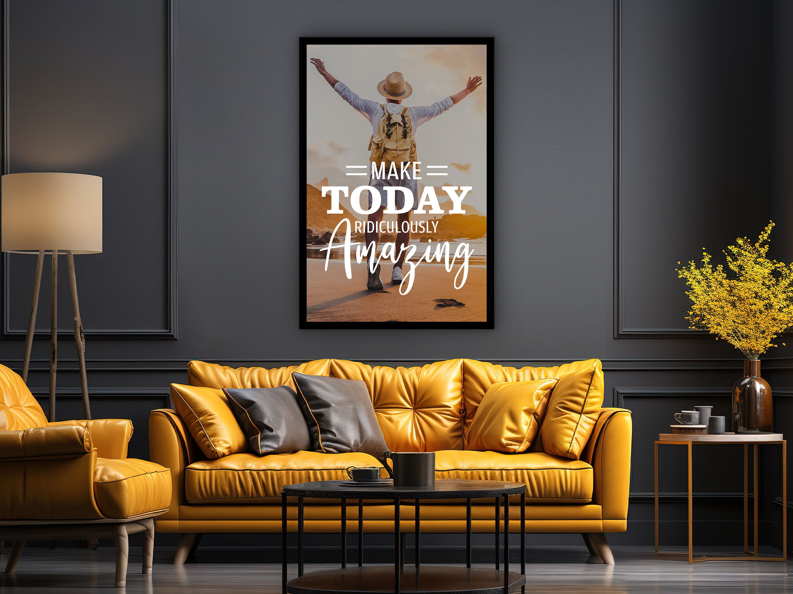 Daily Inspiration Wall Art, Make Today Amazing Canvas, Modern Design Home Office Decor, Ready to Hang, Perfect Gift, Printed on Black Frame