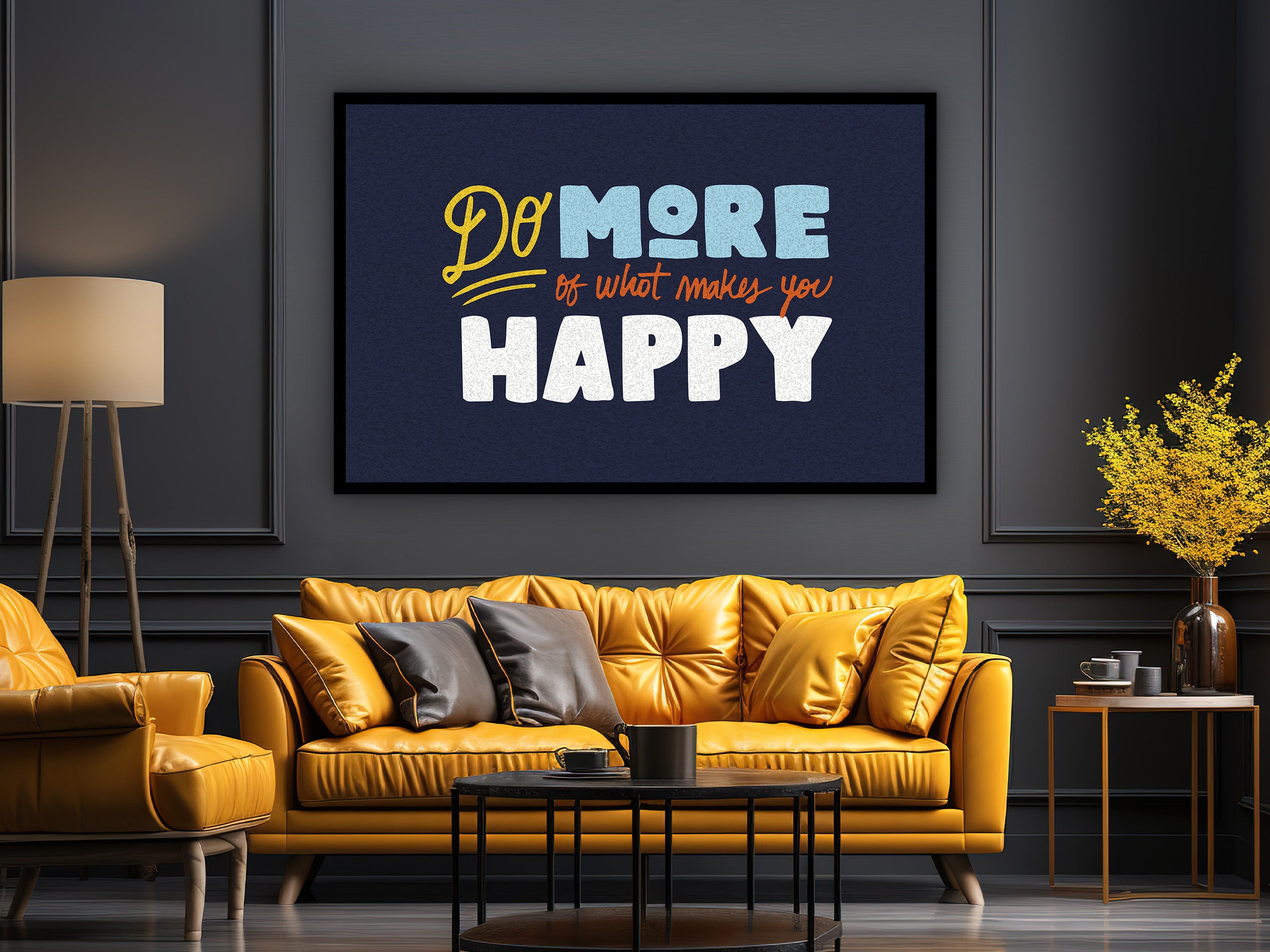 Motivational Wall Art, Do More of What Makes You Happy Canvas, Home & Office Decor, Empowering Quotes Artwork Gift, Printed on Black Frame