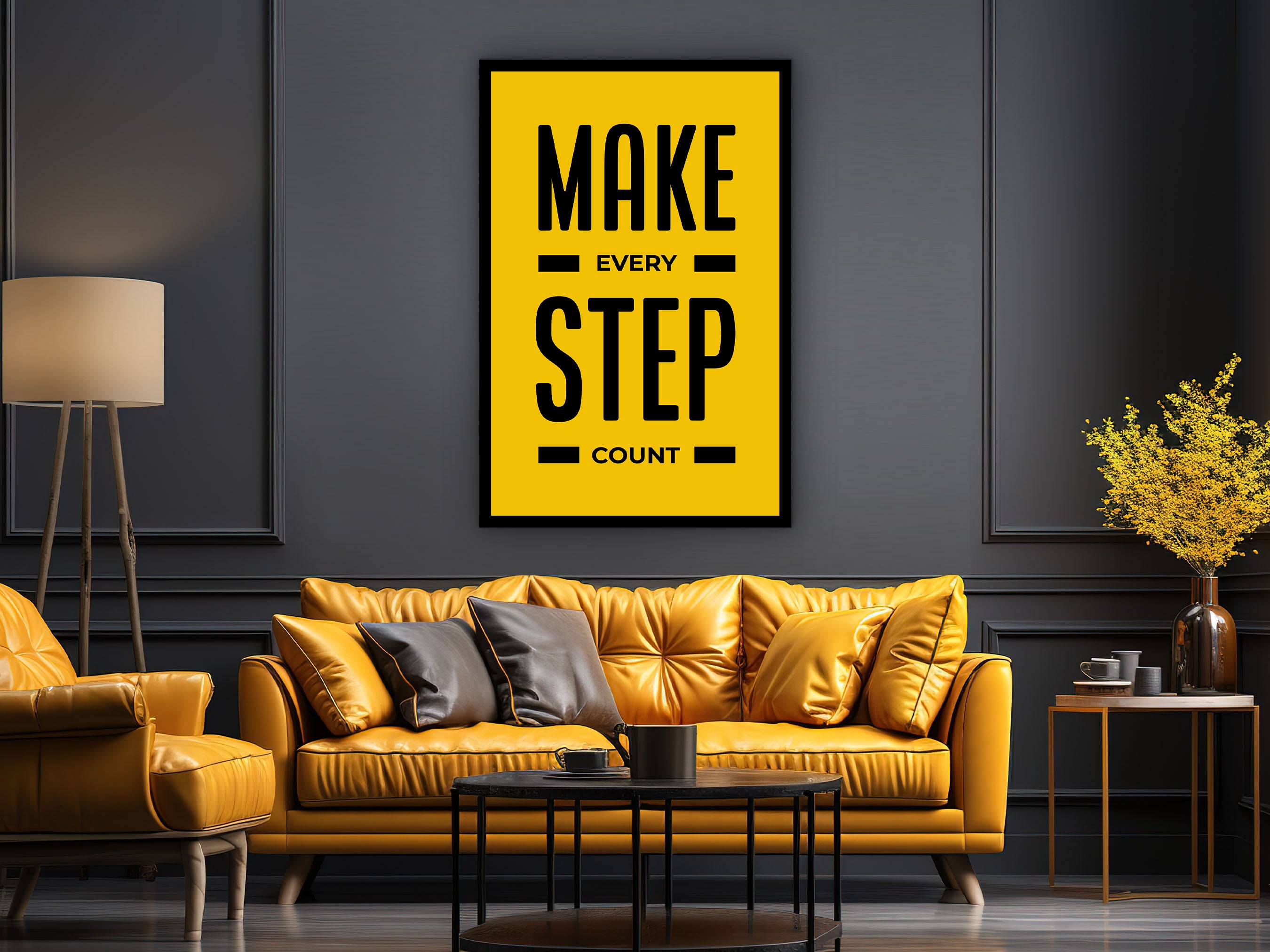 Motivational Wall Art, Make Every Step Count Canvas, Modern Office Wall Hanging, Home Decor, Perfect Gift for Her, Printed on Black Frame