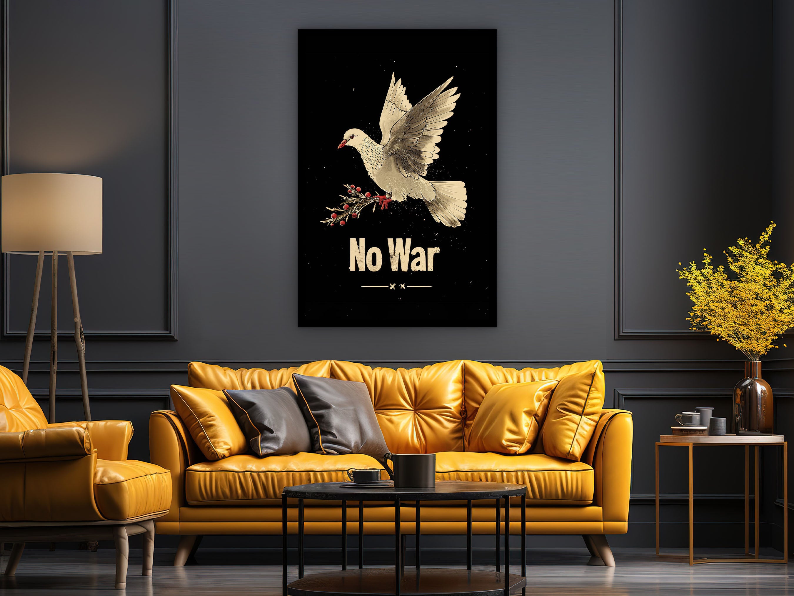 No War Wall Art, Motivational Canvas Wall Art, Modern Office and Home Wall Decor, Ready to Hang, Printed on Black Frame, Gift Idea for Him