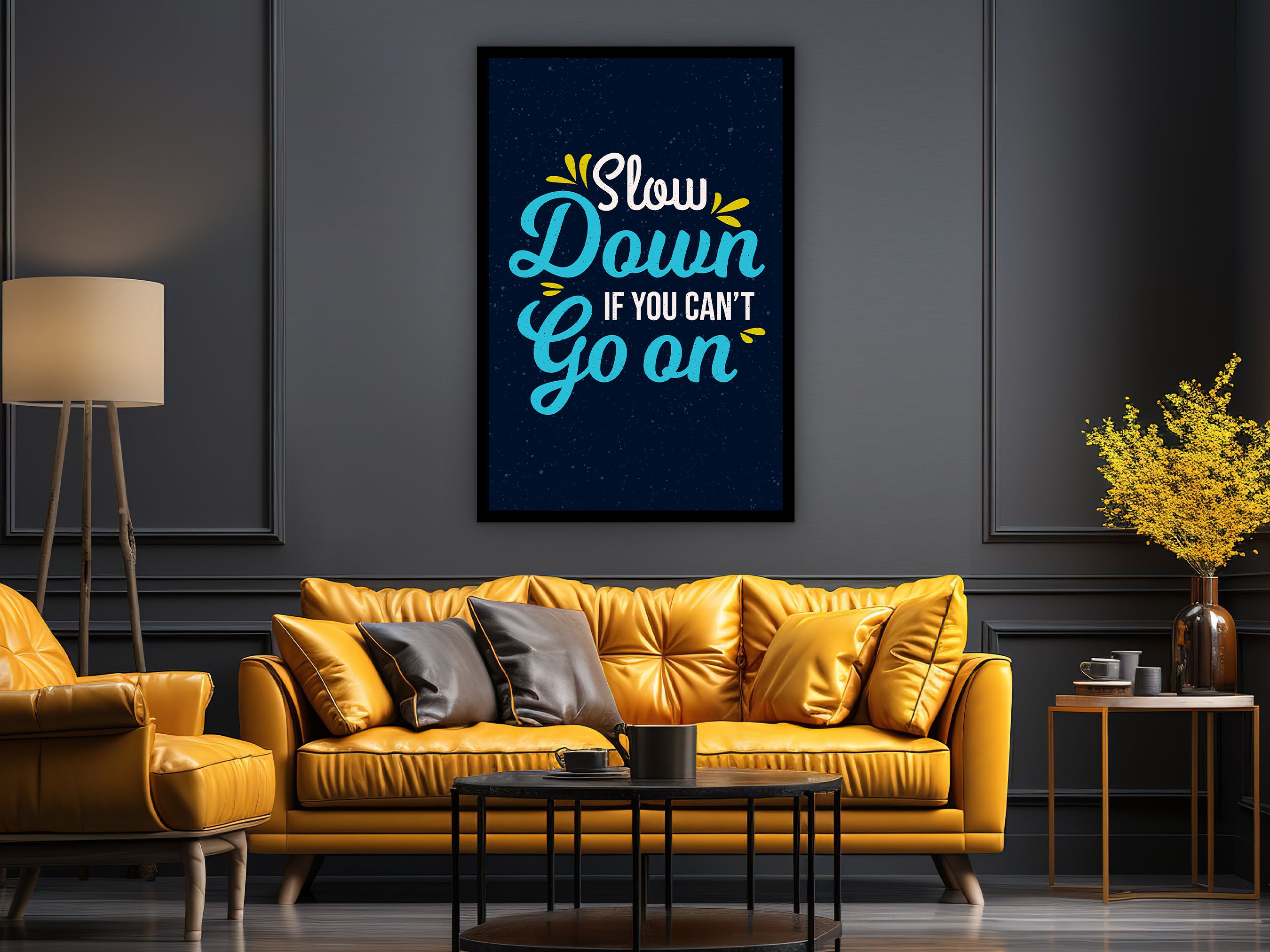 Motivational Wall Art, Slow Down If You Can't Go On Canvas, Home & Office Wall Decor, Growth Mindset Art, Quotes Art, Printed on Black Frame