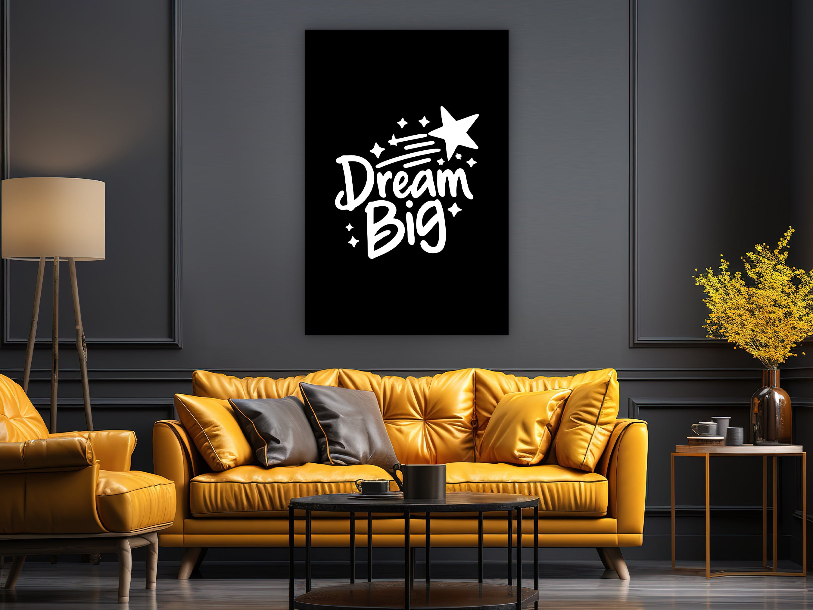 Dream Big Wall Art, Motivational Canvas Wall Art, Modern Home & Office Wall Decor, Ready to Hang, Printed on Black Frame, Gift Idea for Him