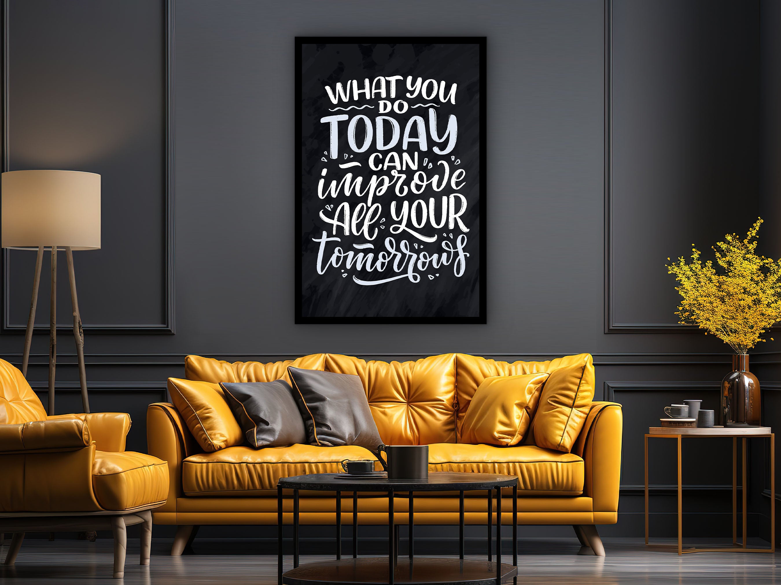 Self Motivation Wall Art, What You Do Today Can Improve Tomorrows Canvas, Home and Office Wall Decor, Perfect Gift, Printed on Black Frame