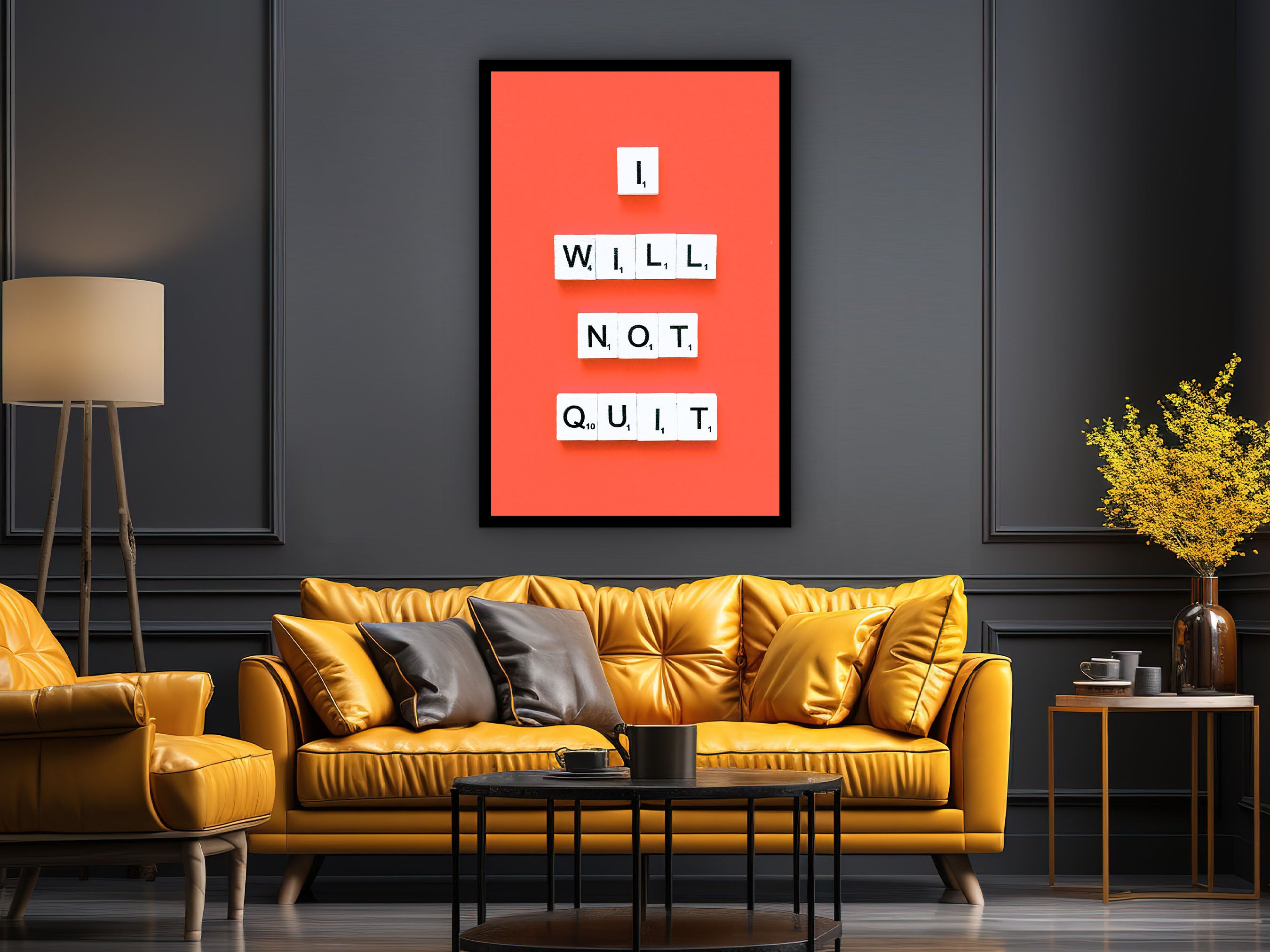 Daily Inspirational Wall Art, I Will Not Quit Canvas, Beautiful Home & Office Decor, Ready to Hang, Gift for Her, Printed on Black Frame