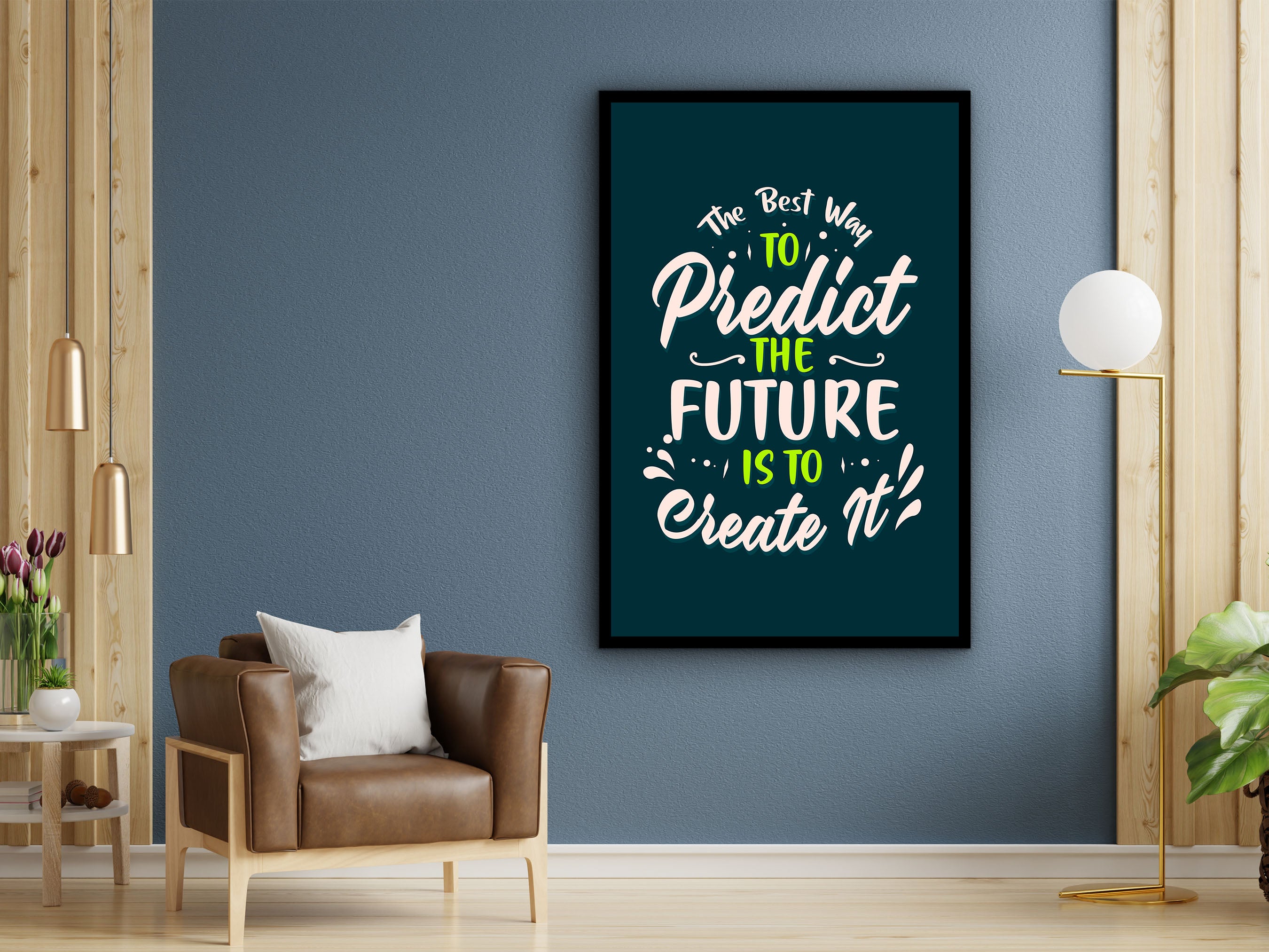 Motivational Wall Art, The Best Way to Predict the Future Is to Create It Canvas, Home & Office Decor, Read to Hang, Printed on Black Frame