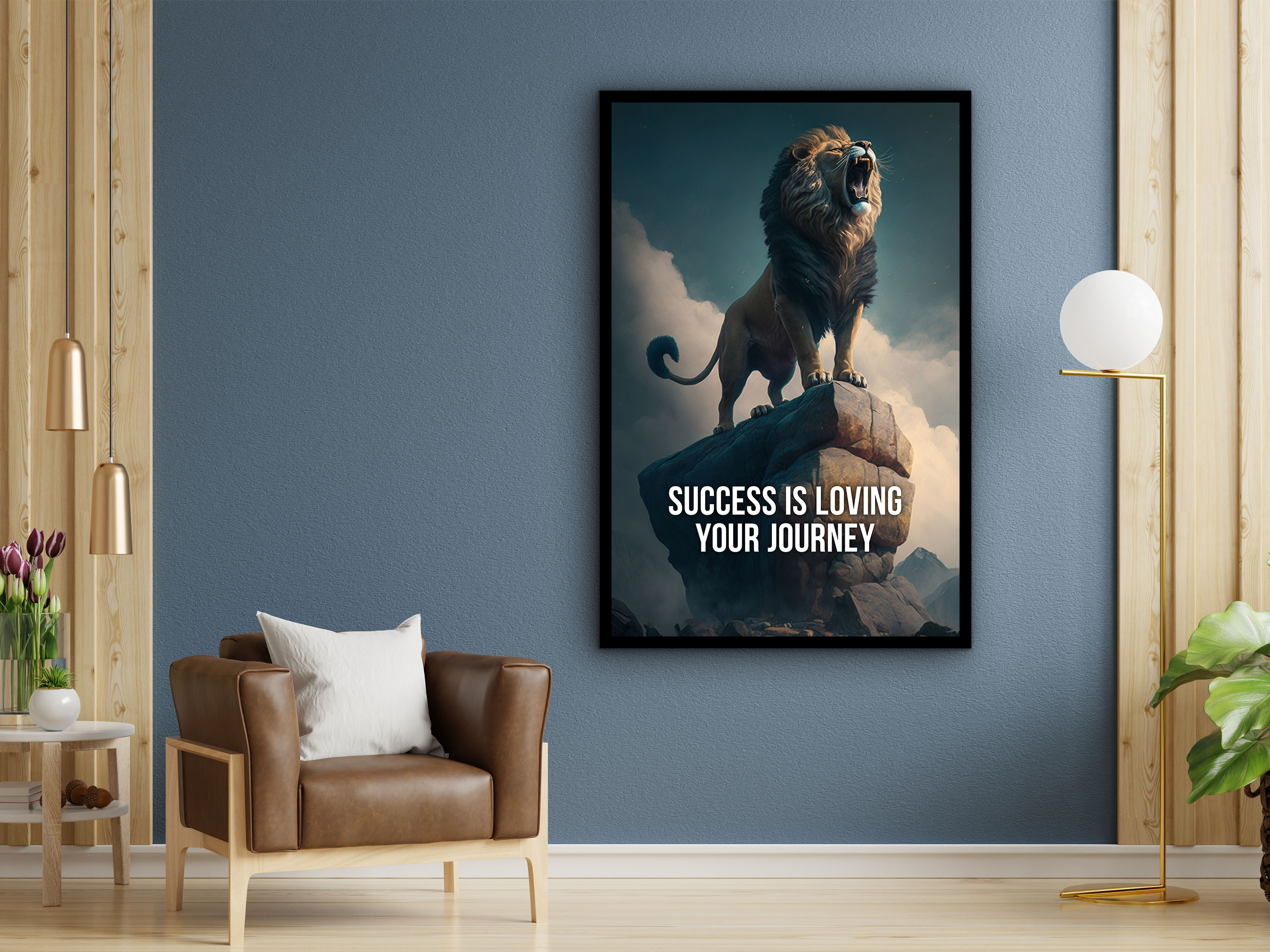 Motivational Wall Art, Success is Loving Your Journey Canvas, Lion With Quote Print Art, Modern Home Decor Gift, Printed on Black Frame