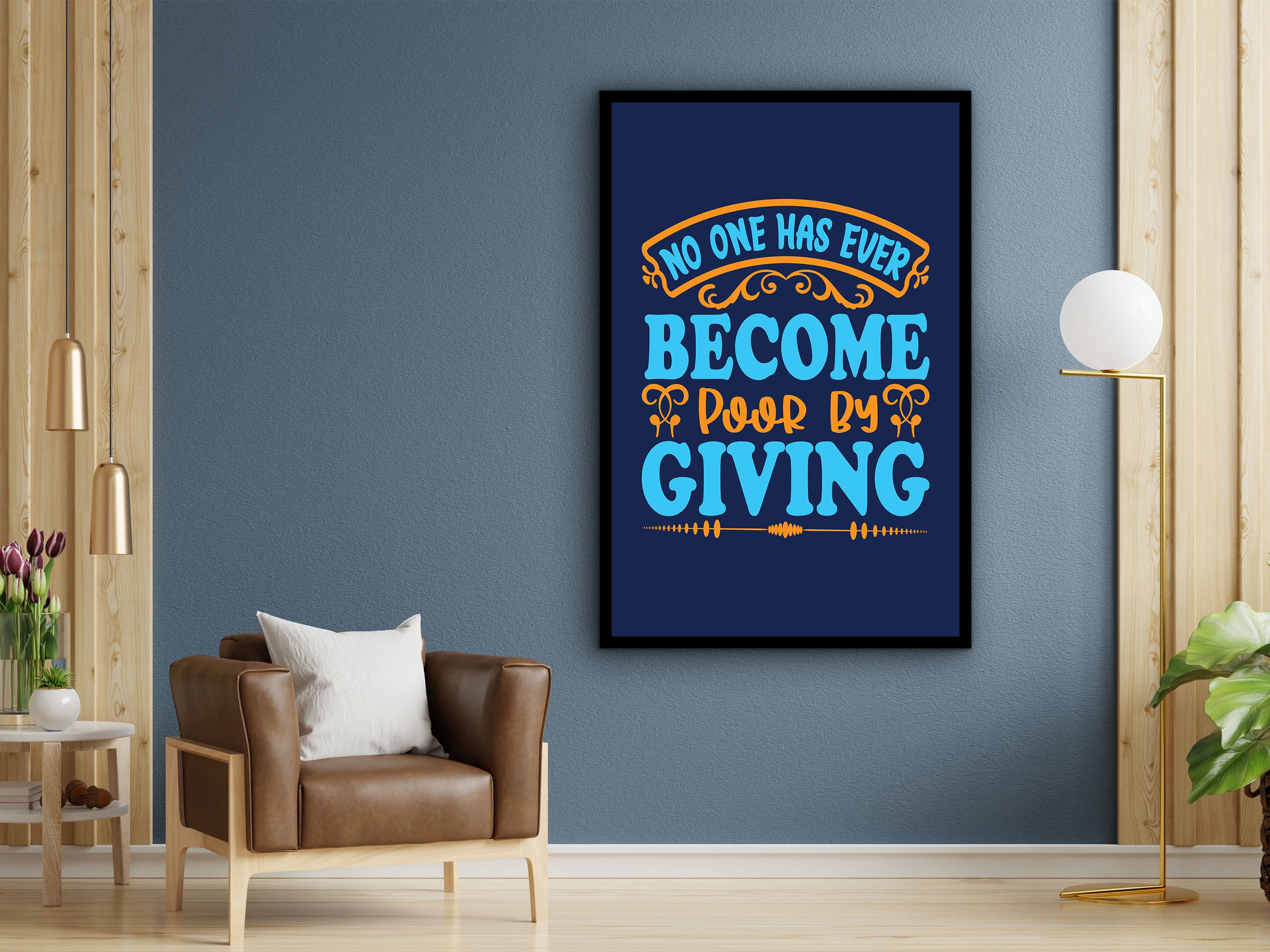 Motivational Wall Art, No One Has Ever Become Poor by Giving Canvas, Home & Office Decor, Quotes Canvas Print Gift, Printed on Black Frame