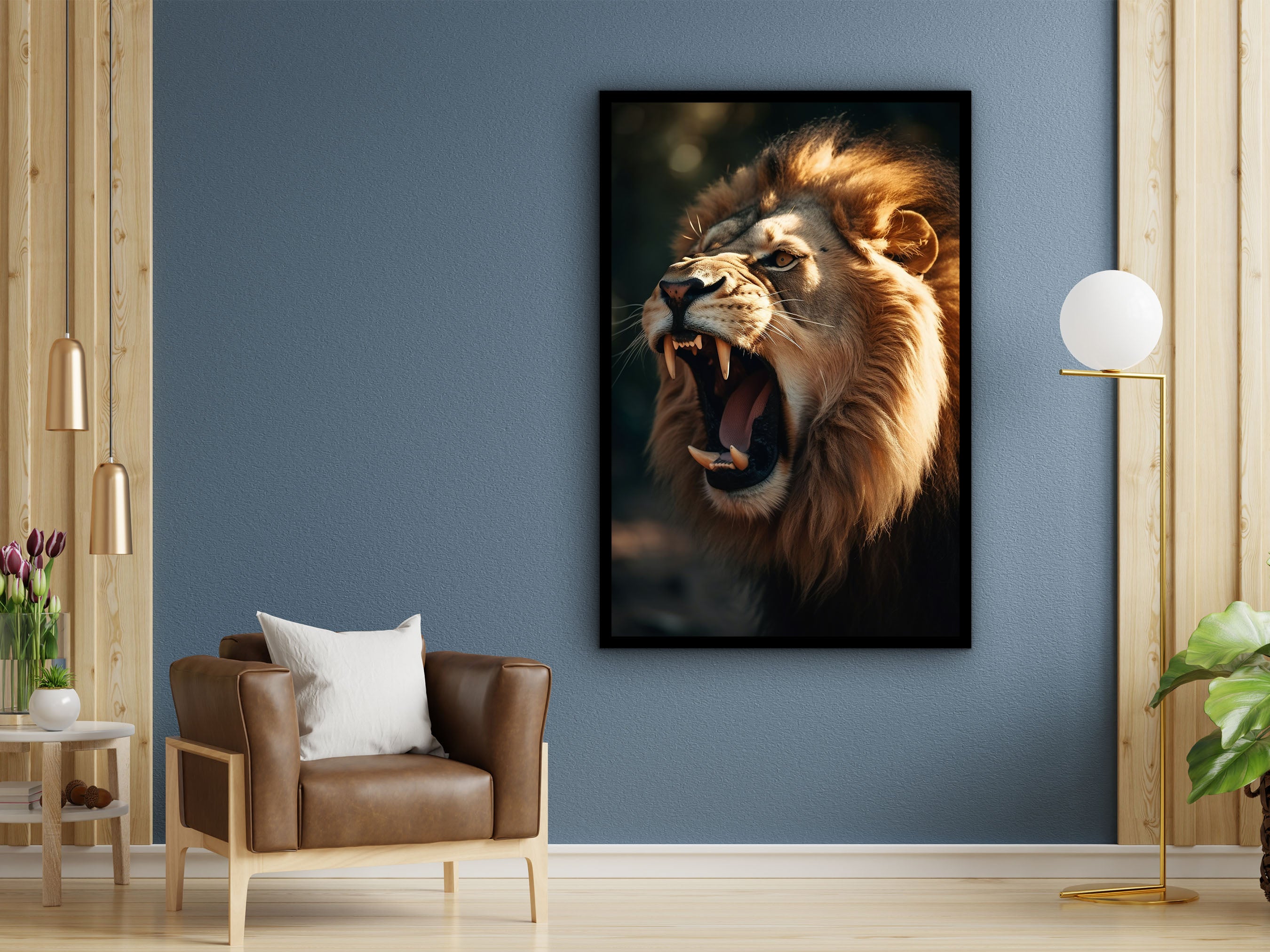 Lion Canvas Wall Art, Animal Modern Home Decor, Poster Wall Decor, Ready to Hang, Lion Poster Print, Perfect Gift, Printed on Black Frame