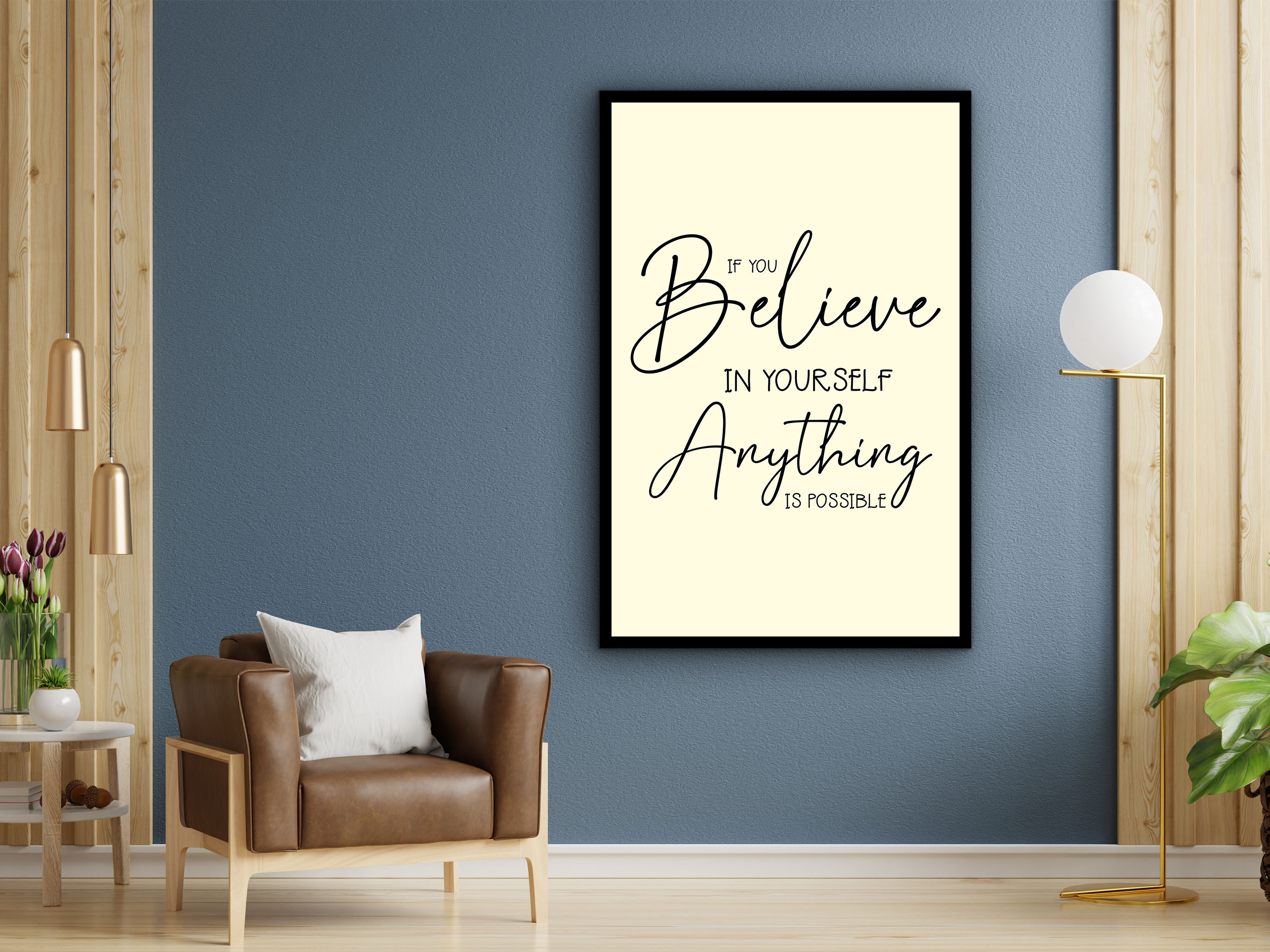 Motivational Wall Art, If You Believe in Yourself Anything Is Possible Wall Art Canvas, Ready to Hang, Gift for Her, Printed on Black Frame