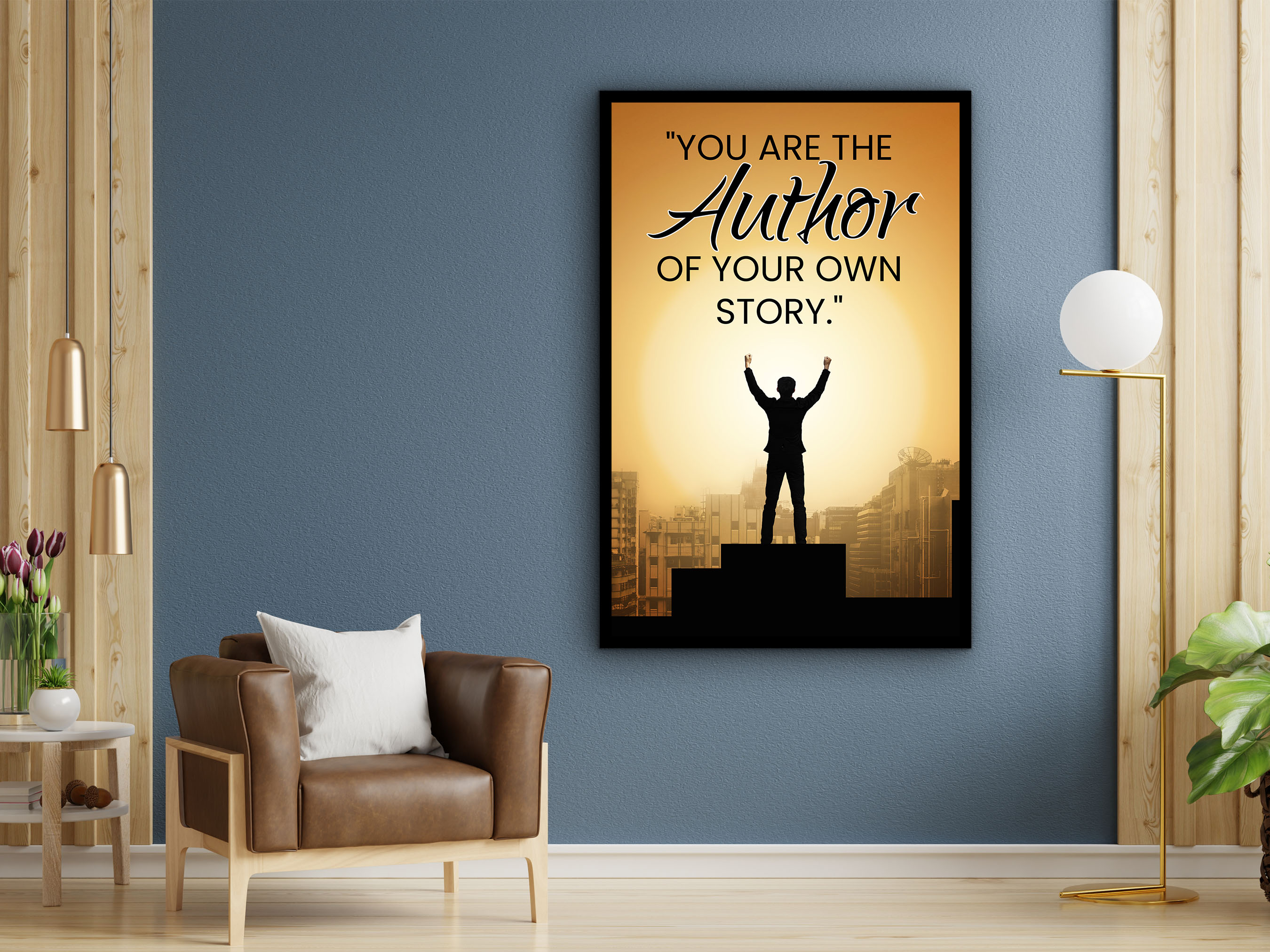 Inspiration Wall Art, You Are the Author of Your Own Story Canvas, Modern Home & Office Decor, Daily, Perfect Gift, Printed on Black Frame