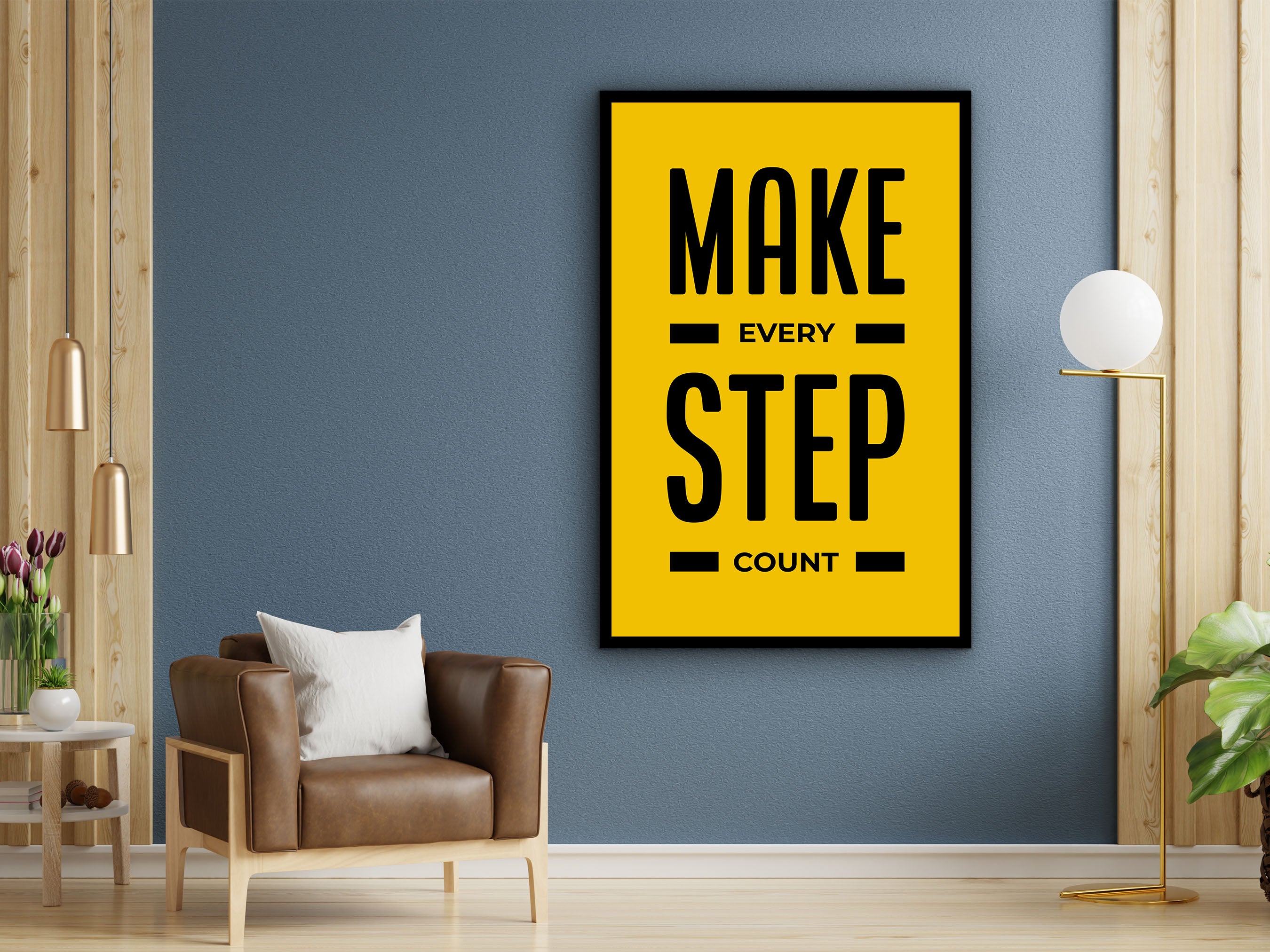 Motivational Wall Art, Make Every Step Count Canvas, Modern Office Wall Hanging, Home Decor, Perfect Gift for Her, Printed on Black Frame