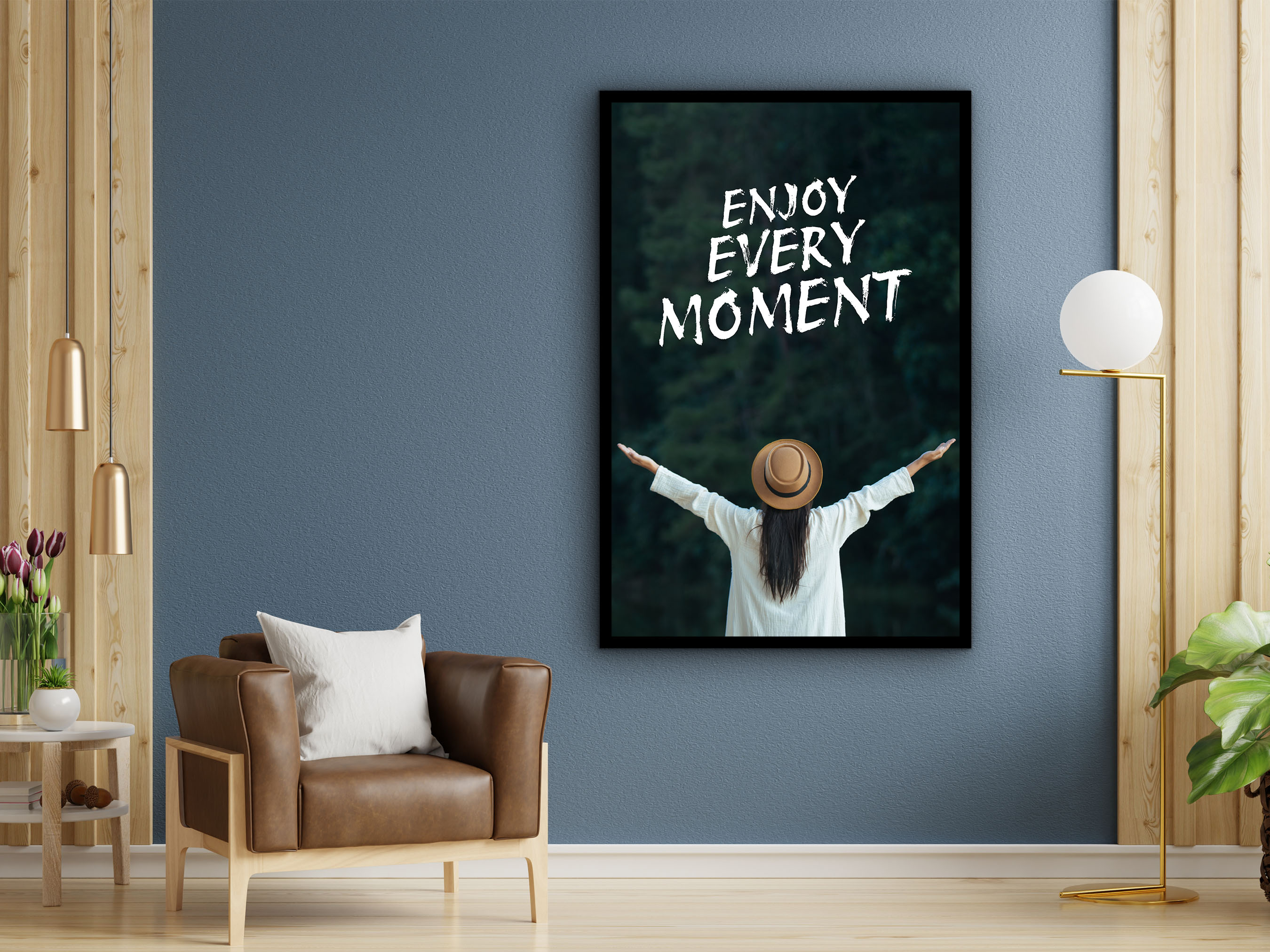 Inspiration Wall Art, Enjoy Every Moment Canvas, Life Quote Print Art, Home & Office Wall Decor, Unique Gift for Her, Printed on Black Frame