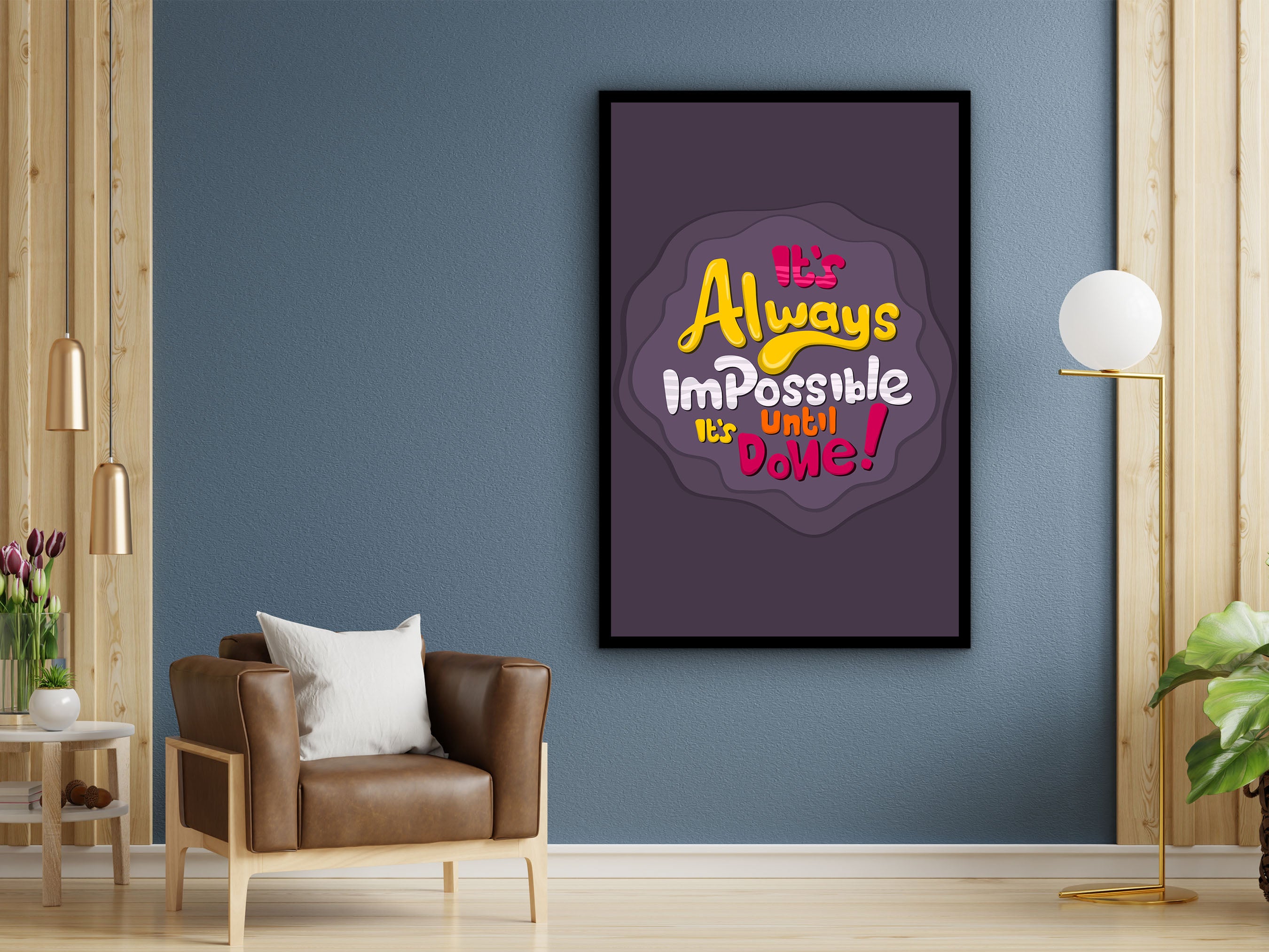 Daily Inspiration Wall Art, It's Always Impossible Until It's Done Canvas, Modern Home & Office Prints, Perfect Gift, Printed on Black Frame