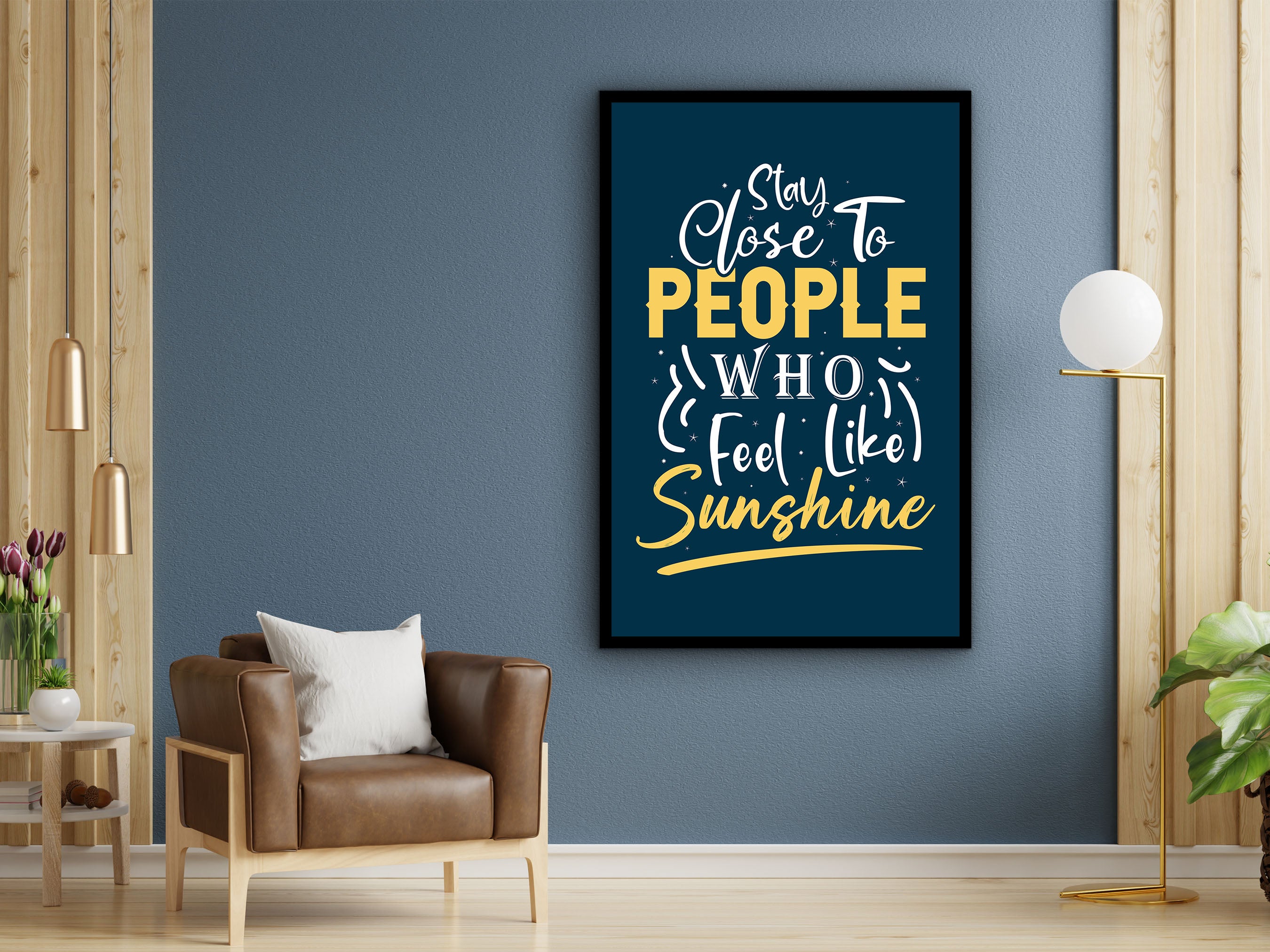 Motivational Wall Art, Stay Close to People Who Feel Like Sunshine Canvas, Modern Quotes Print Canvas, Office Decor, Printed on Black Frame